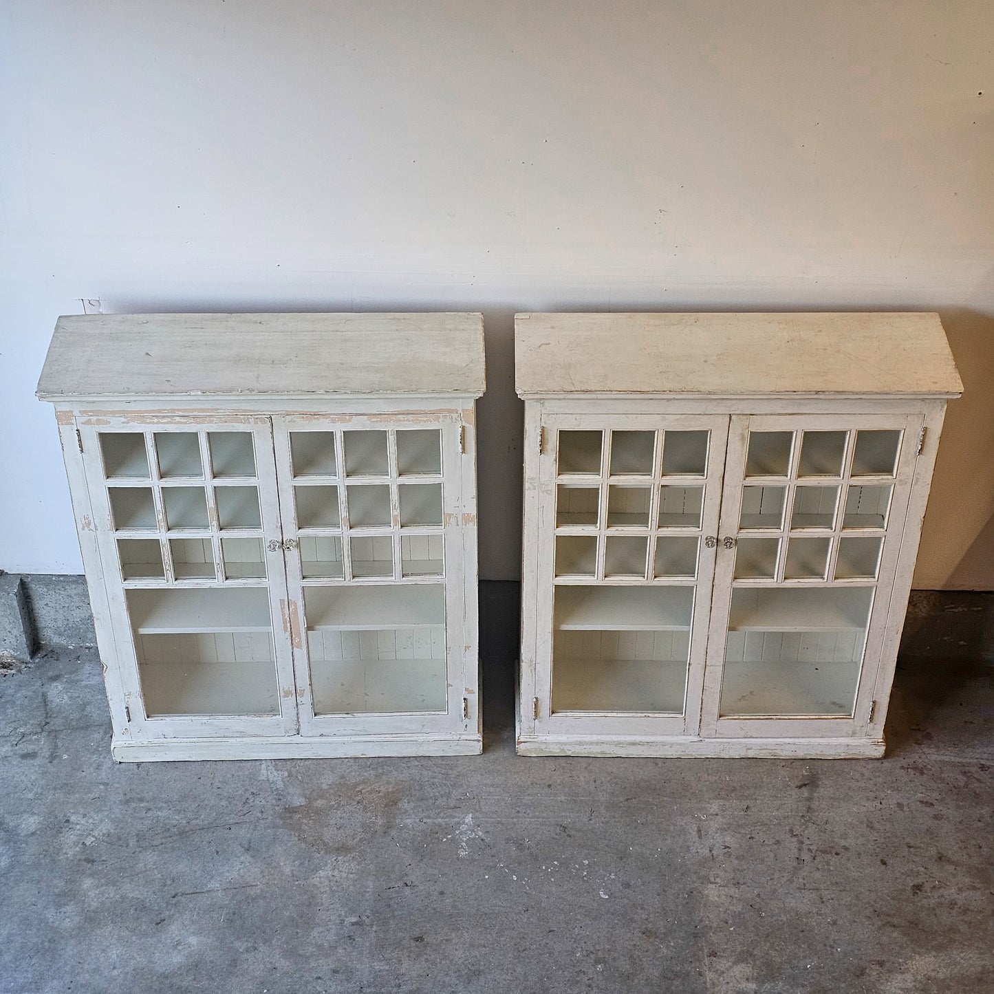 Pair of Antique Painted Fir Wood Display Cabinets - Circa early 1900's