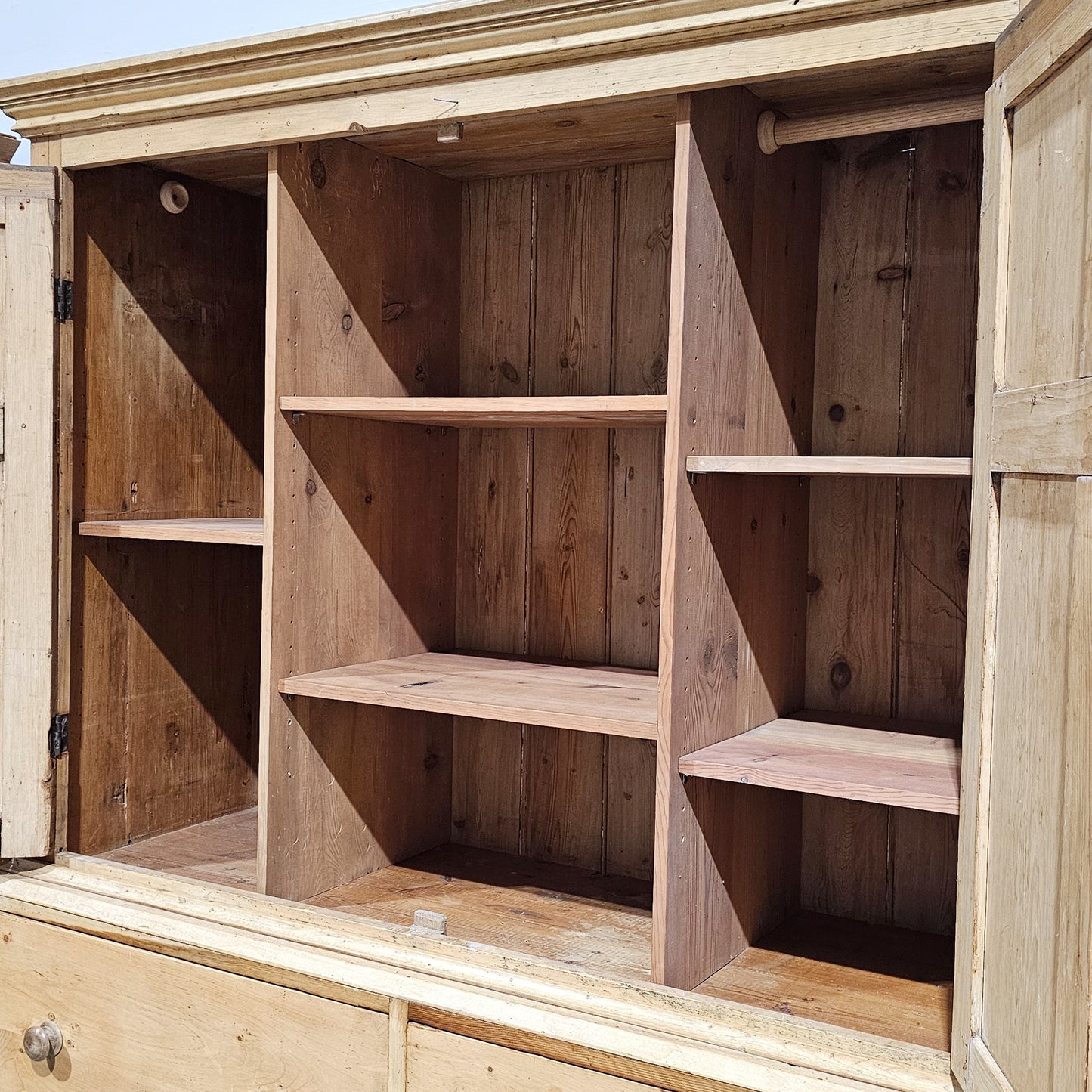 Antique English Pine Linen Press / Wardrobe - circa 1870