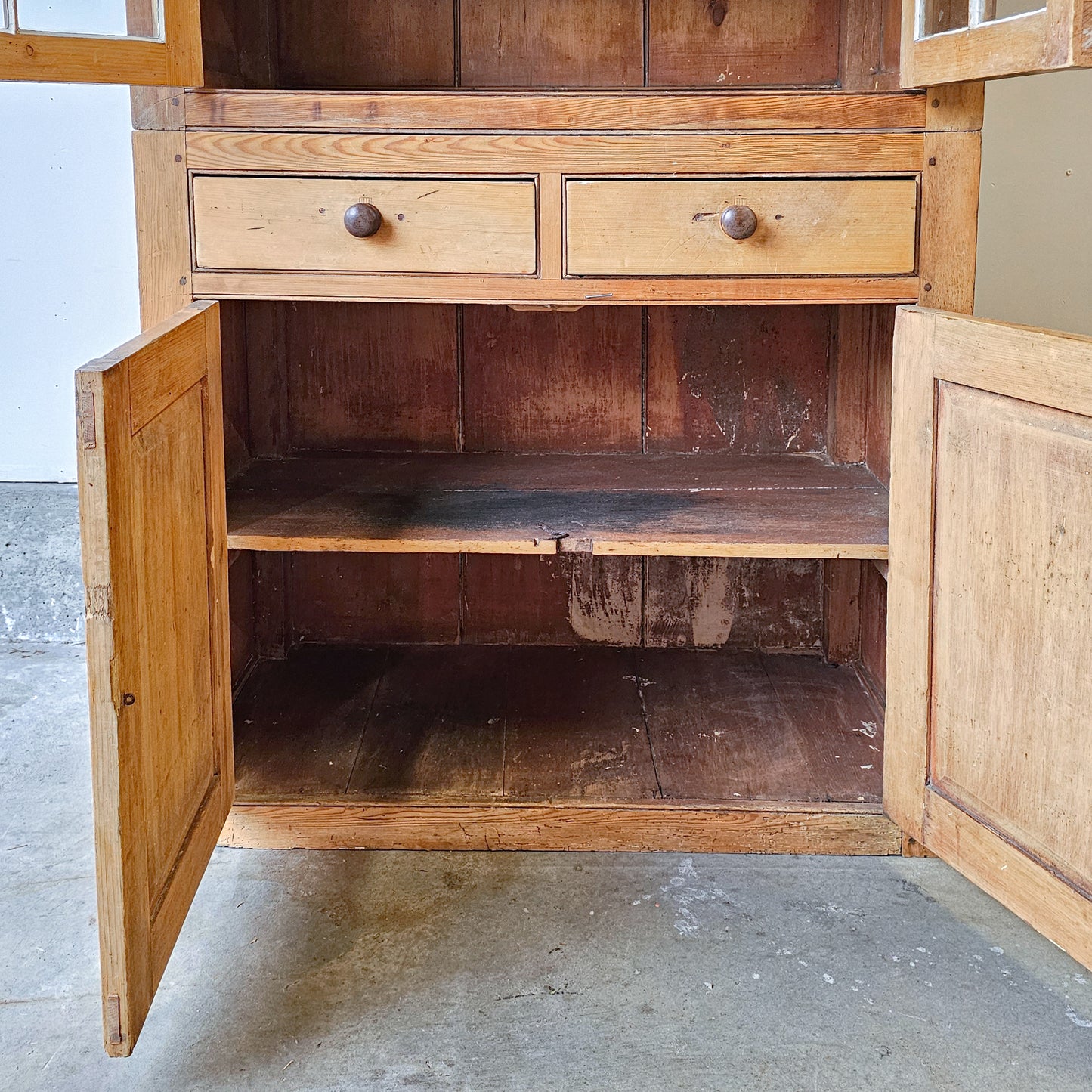 Antique English Pine Cupboard with glass doors - 1870