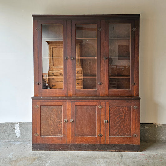 Antique 1910 fir cabinet with glass doors