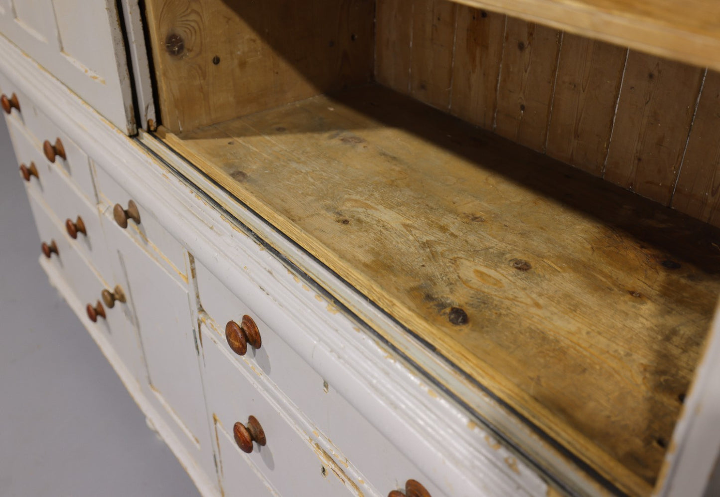Massive Antique English Painted Pine Housekeeper’s Cupboard Sliding Doors Circa 1880