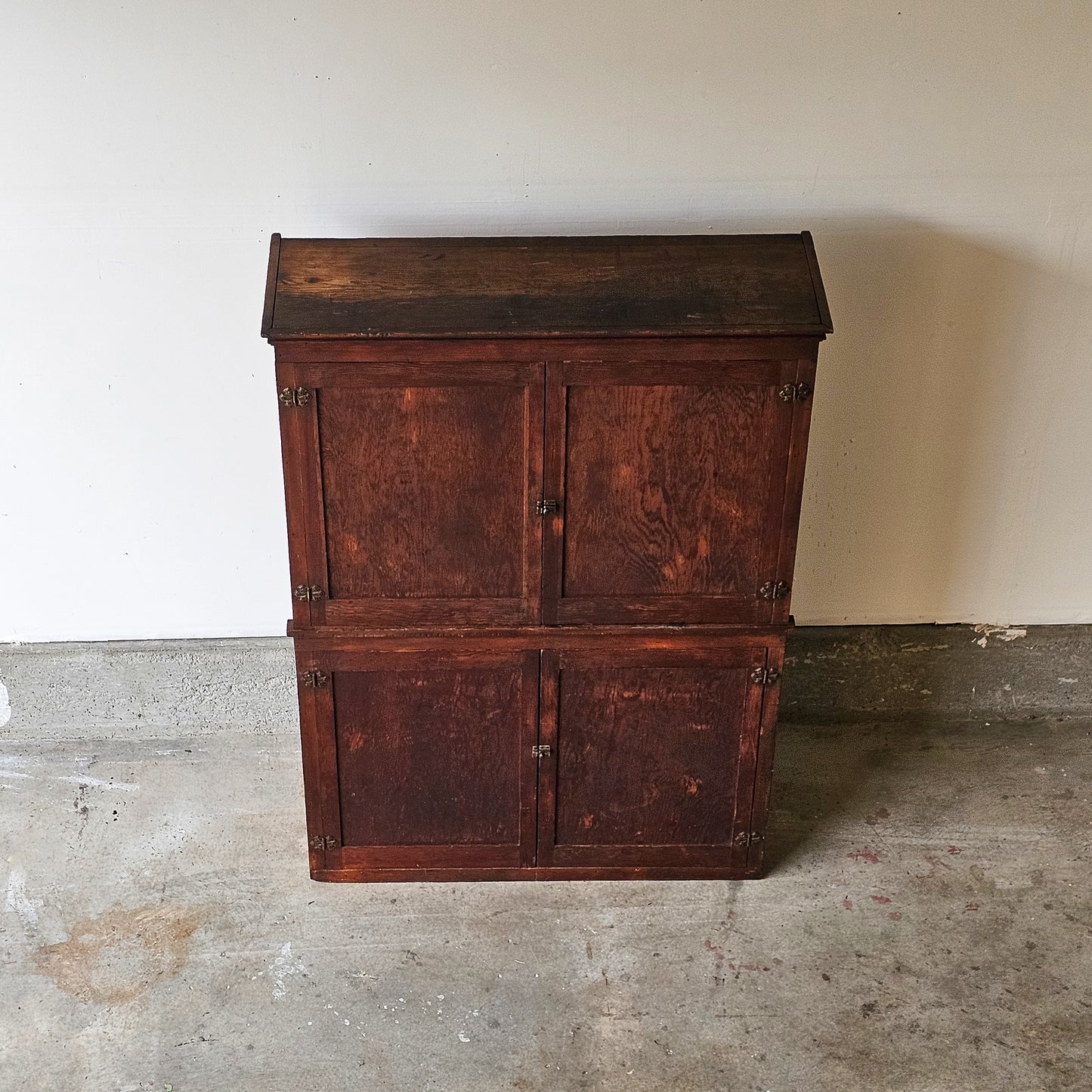 Antique fir cabinet - green painted interior