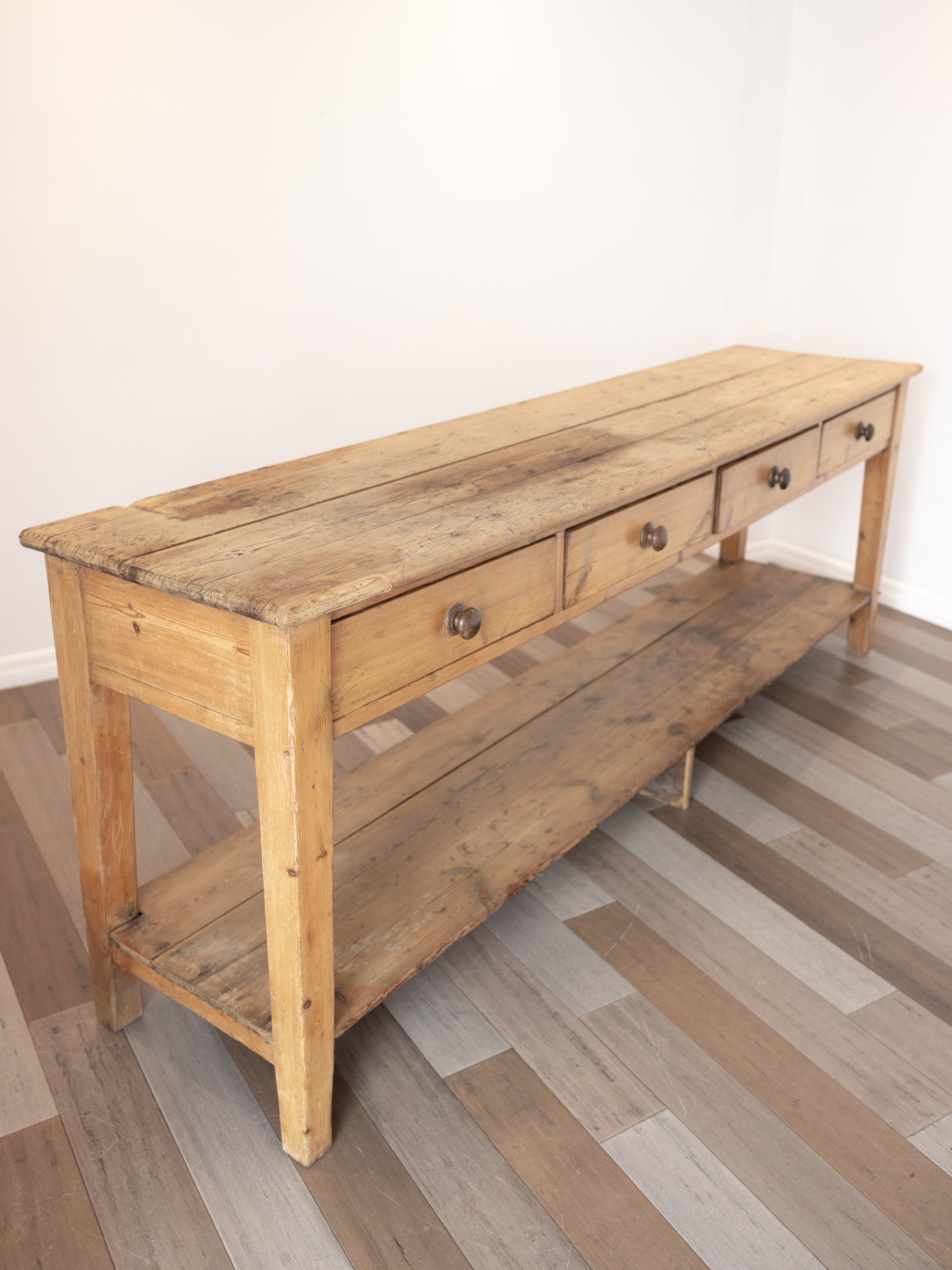 Impressive Antique English Pine Pot Board Dresser Base  - Circa 1850