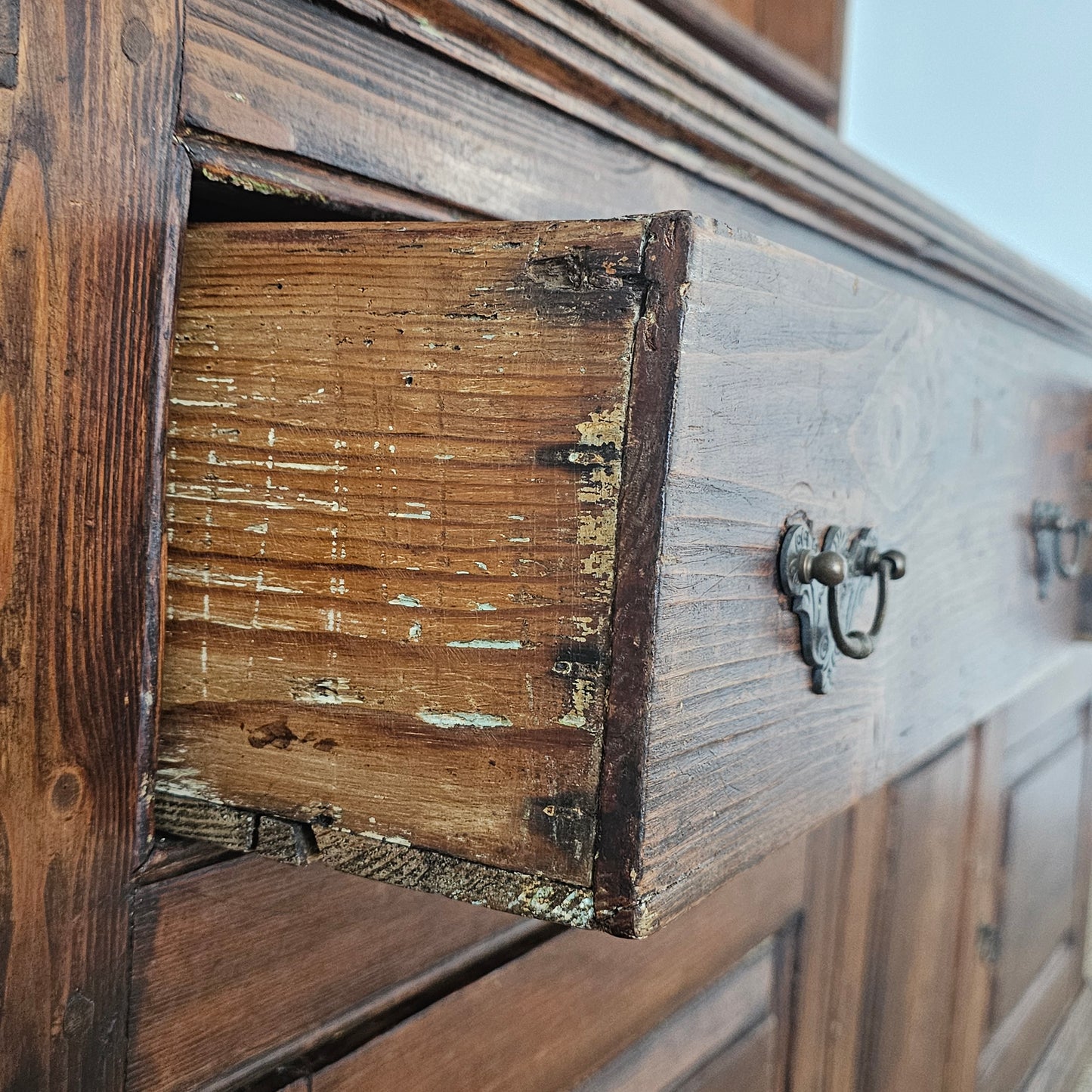Antique Pine Cupboard & Open Plate Rack