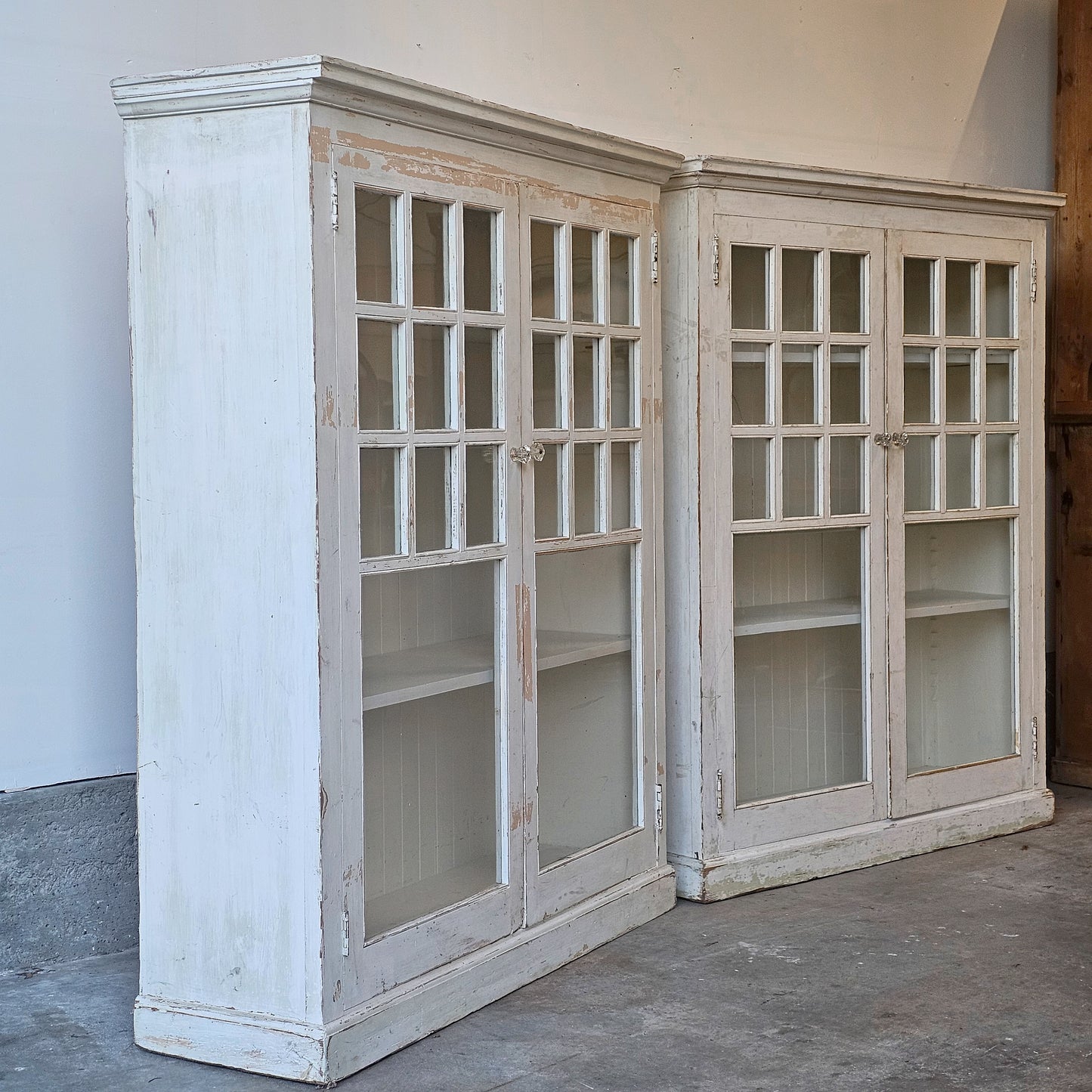 Pair of Antique Painted Fir Wood Display Cabinets - Circa early 1900's