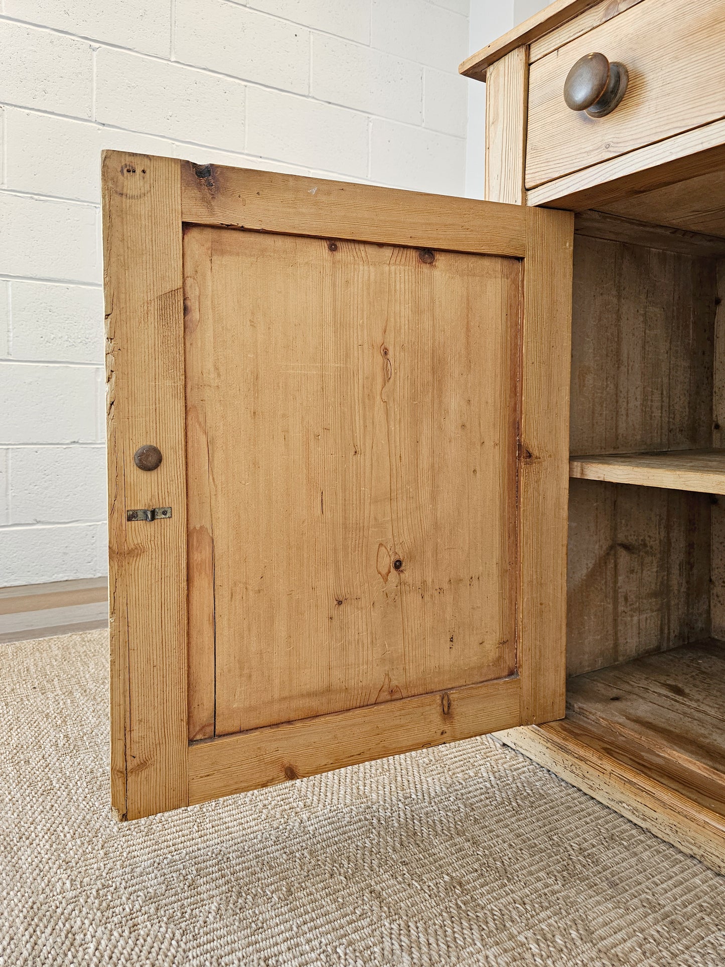 Antique English Pine Hutch with Glass Doors - Circa 1880