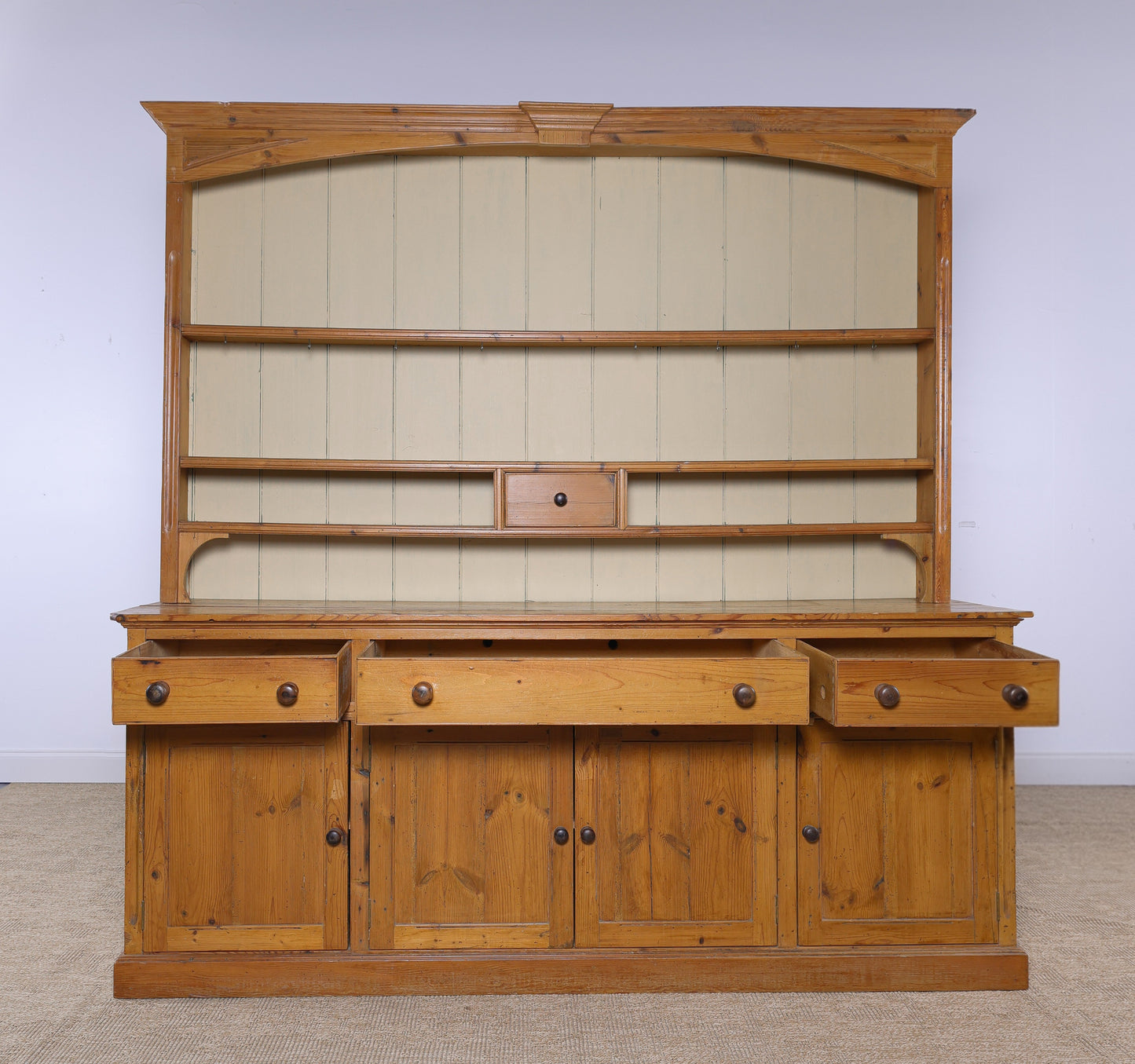 Monumental Antique English Pine Country House Dresser, Circa 1880