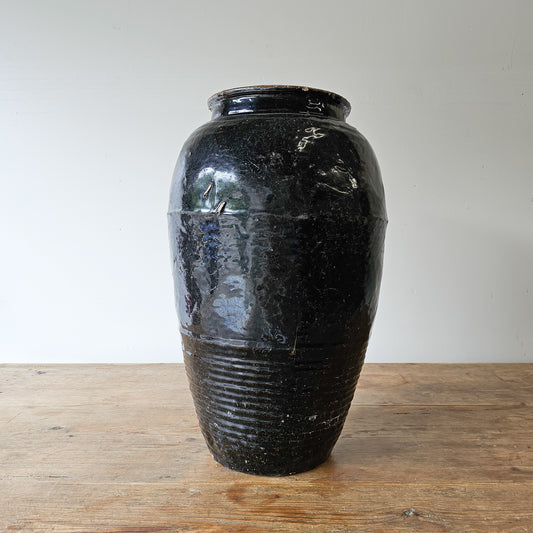 Vintage Japanese Black Clay Vase