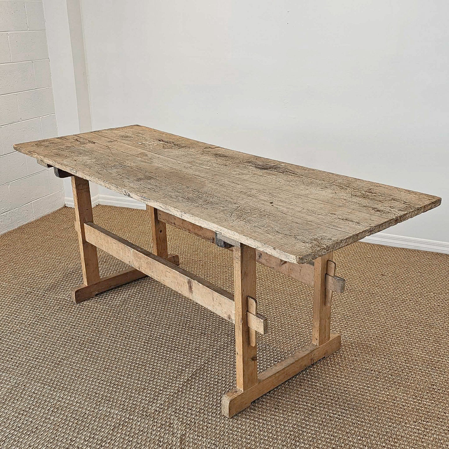 Antique European Pine Trestle Table