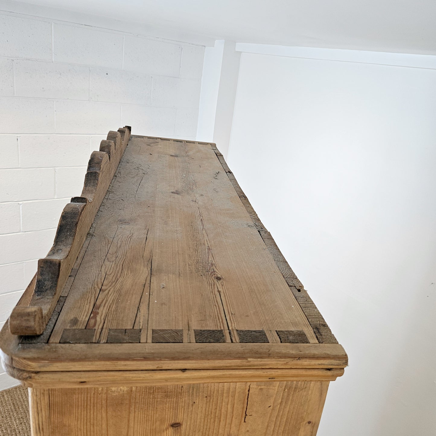 Antique Dutch Pine Kitchen Cabinet with glass doors