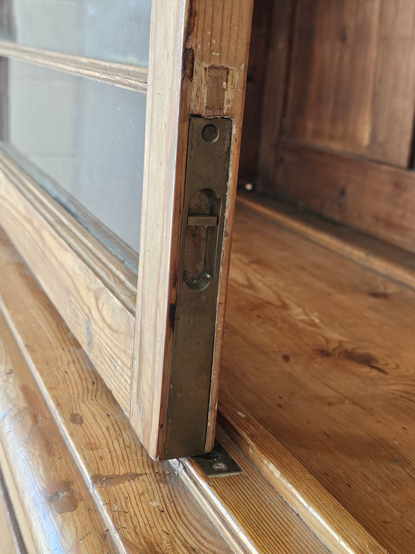 Grand Antique English Pine Cabinet with Glass Doors - Circa 1890
