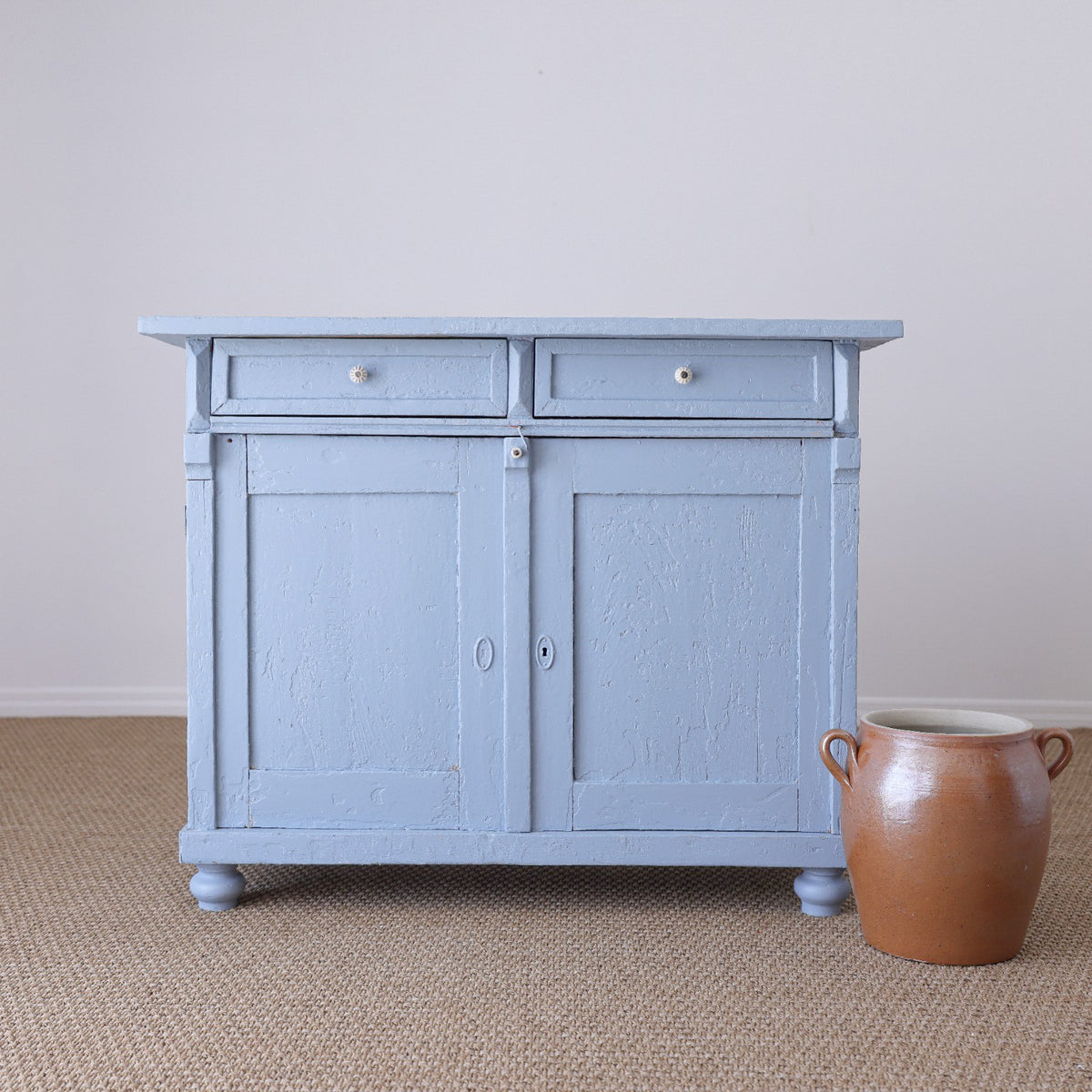 Antique Blue Painted Pine Cupboard - Circa 1880