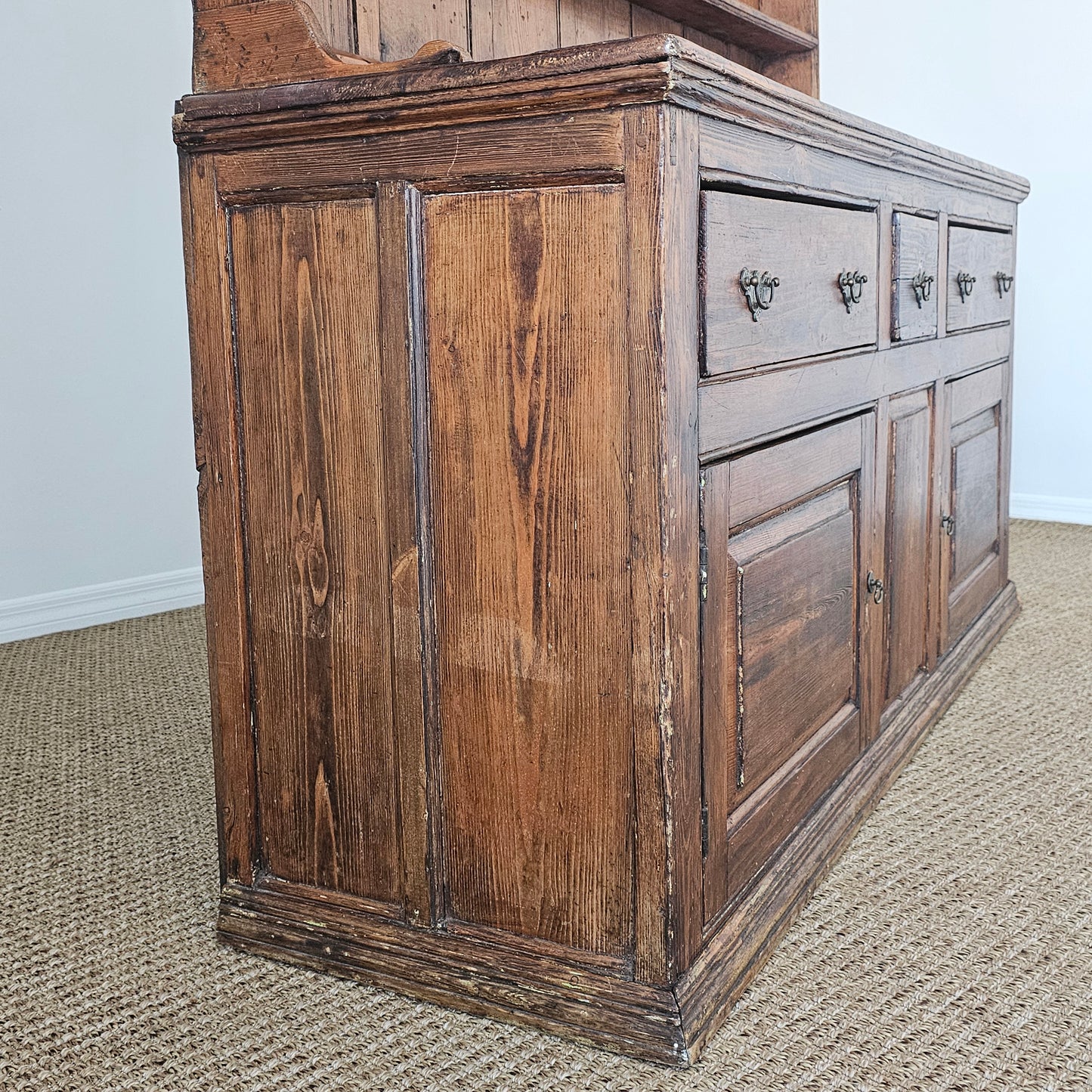 Antique Pine Cupboard & Open Plate Rack