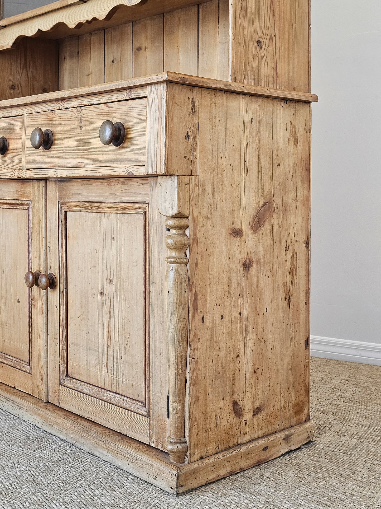 Antique English Pine Hutch with Glass Doors - Circa 1880