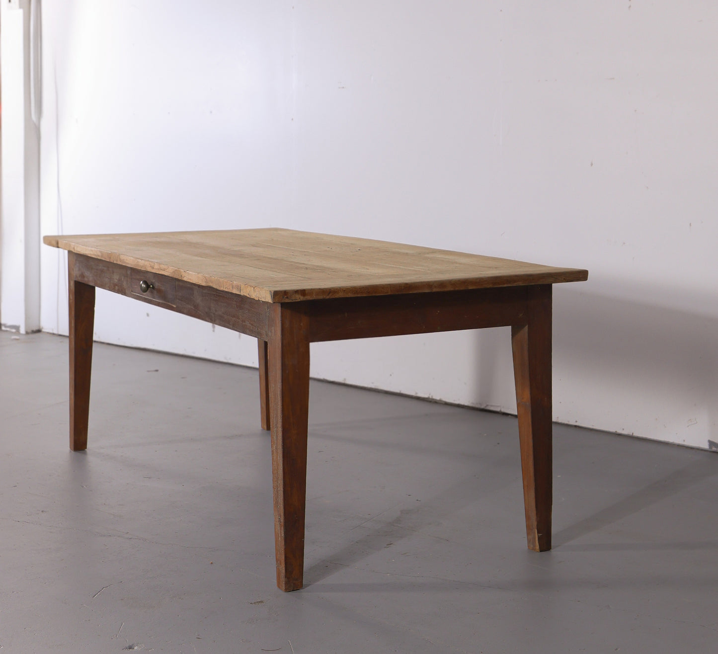 Antique English Farmhouse Dining Table with Drawer, Circa 1880