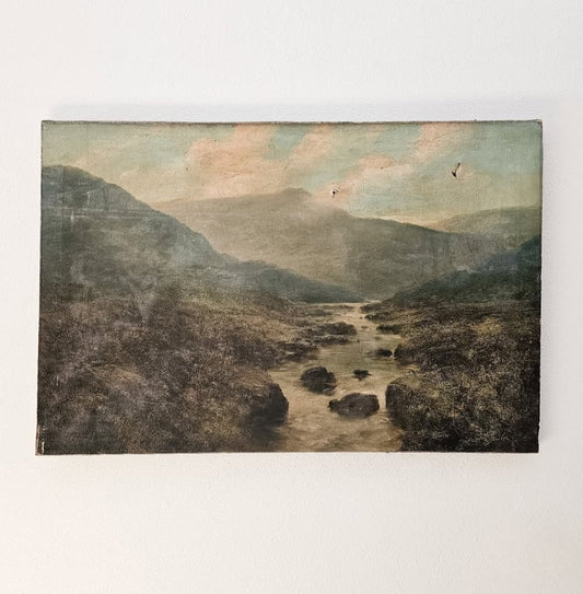 Antique Oil Painting – Mountain Landscape with River