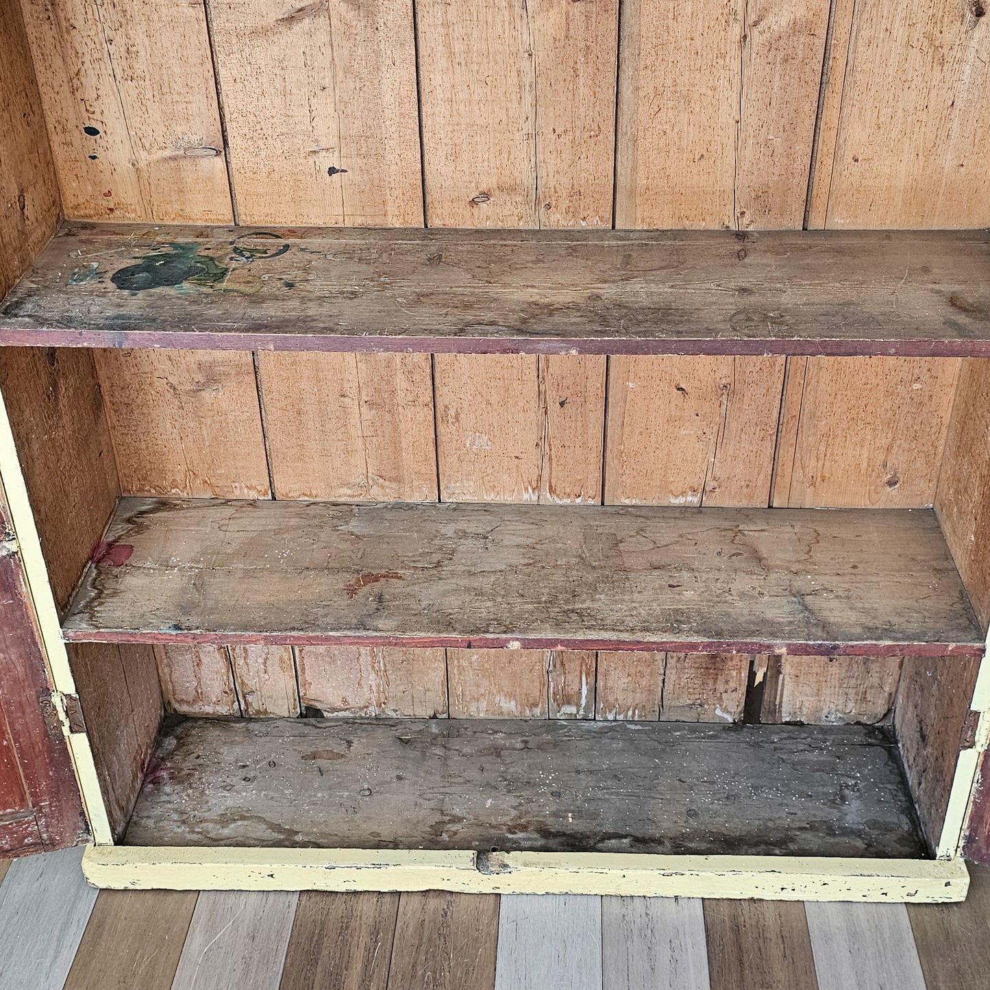 Antique Pale Yellow Painted Pine Cabinet - Circa 1905