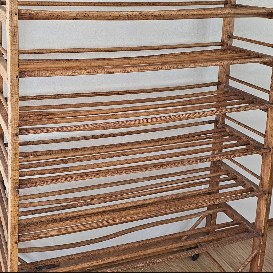 Antique Wooden Bakery Rack on Casters