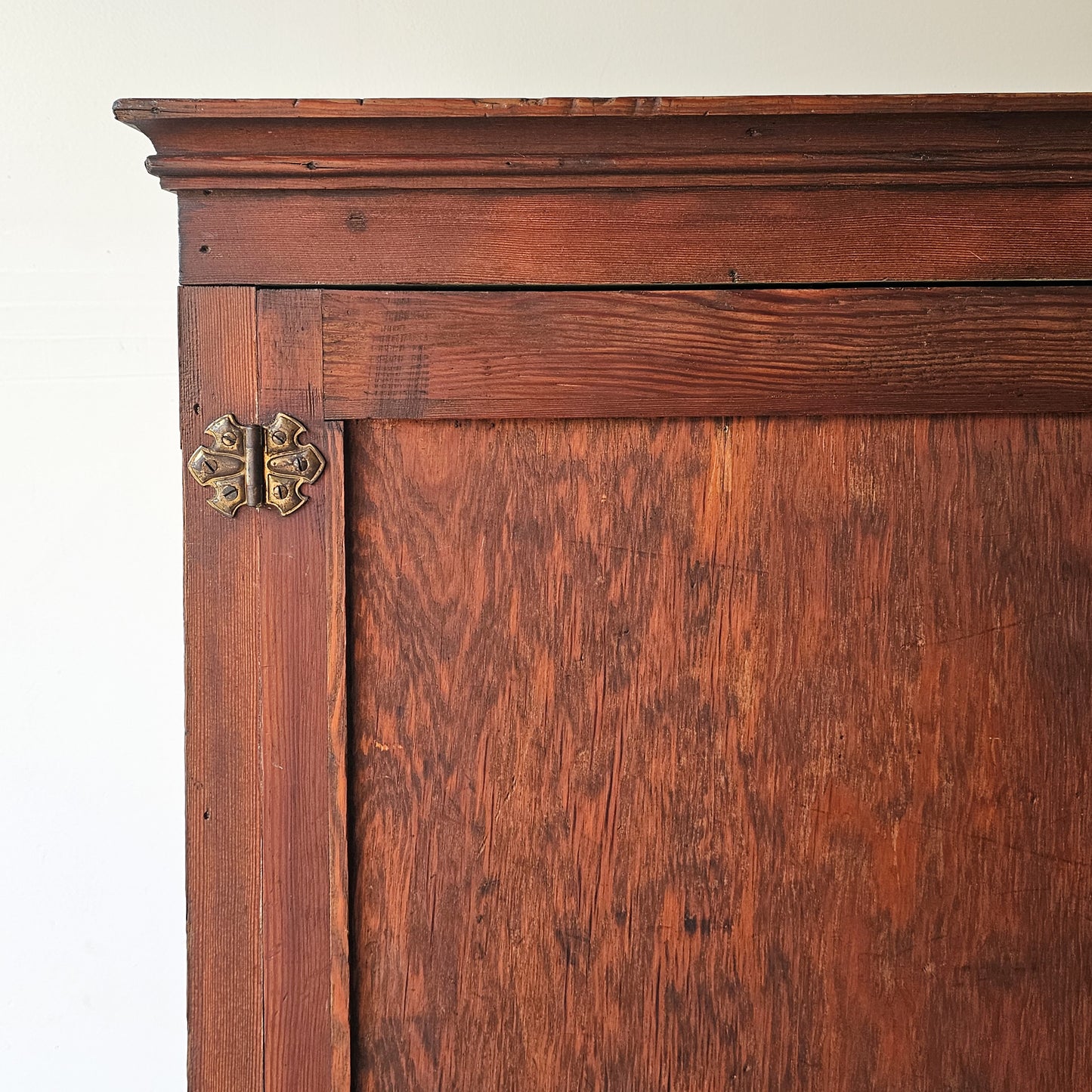 Antique fir cabinet - green painted interior