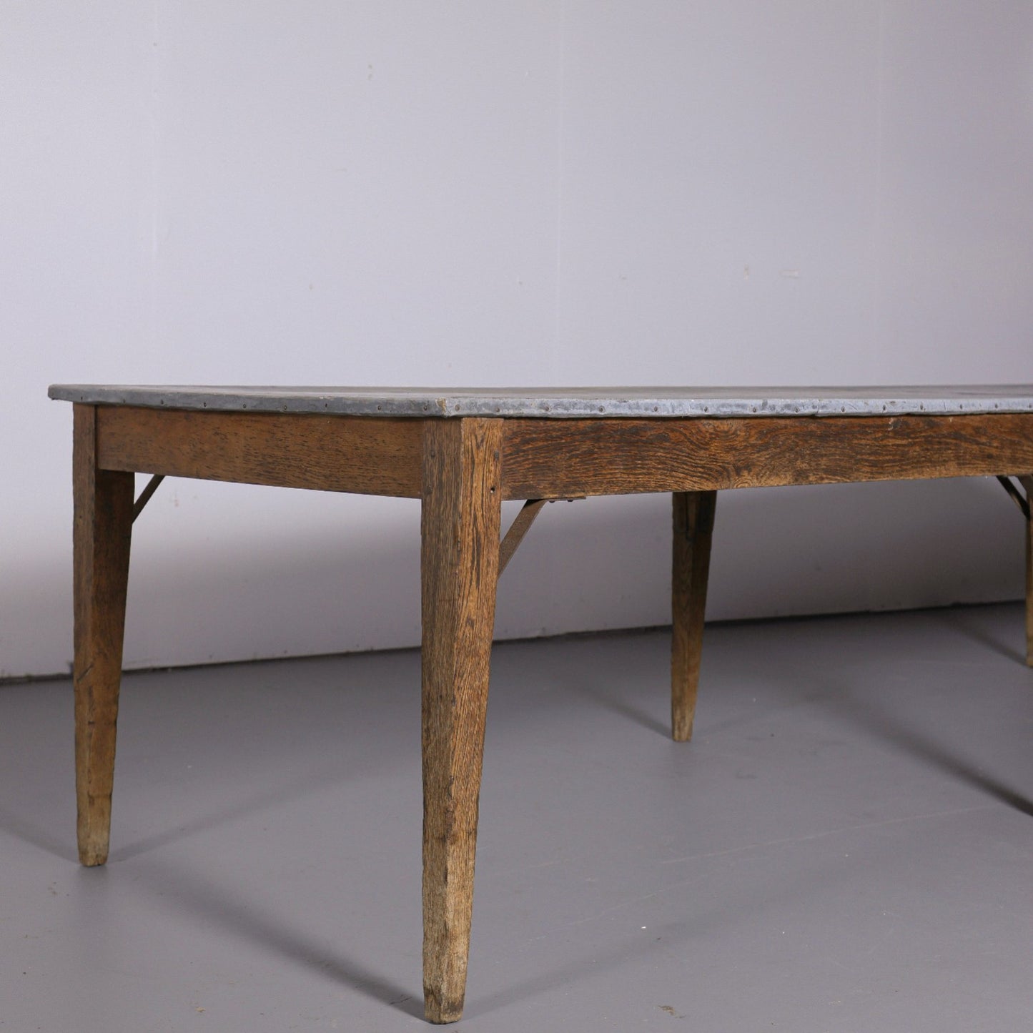 Antique French Oak Zinc Top Refectory Dining Table | Circa 1880