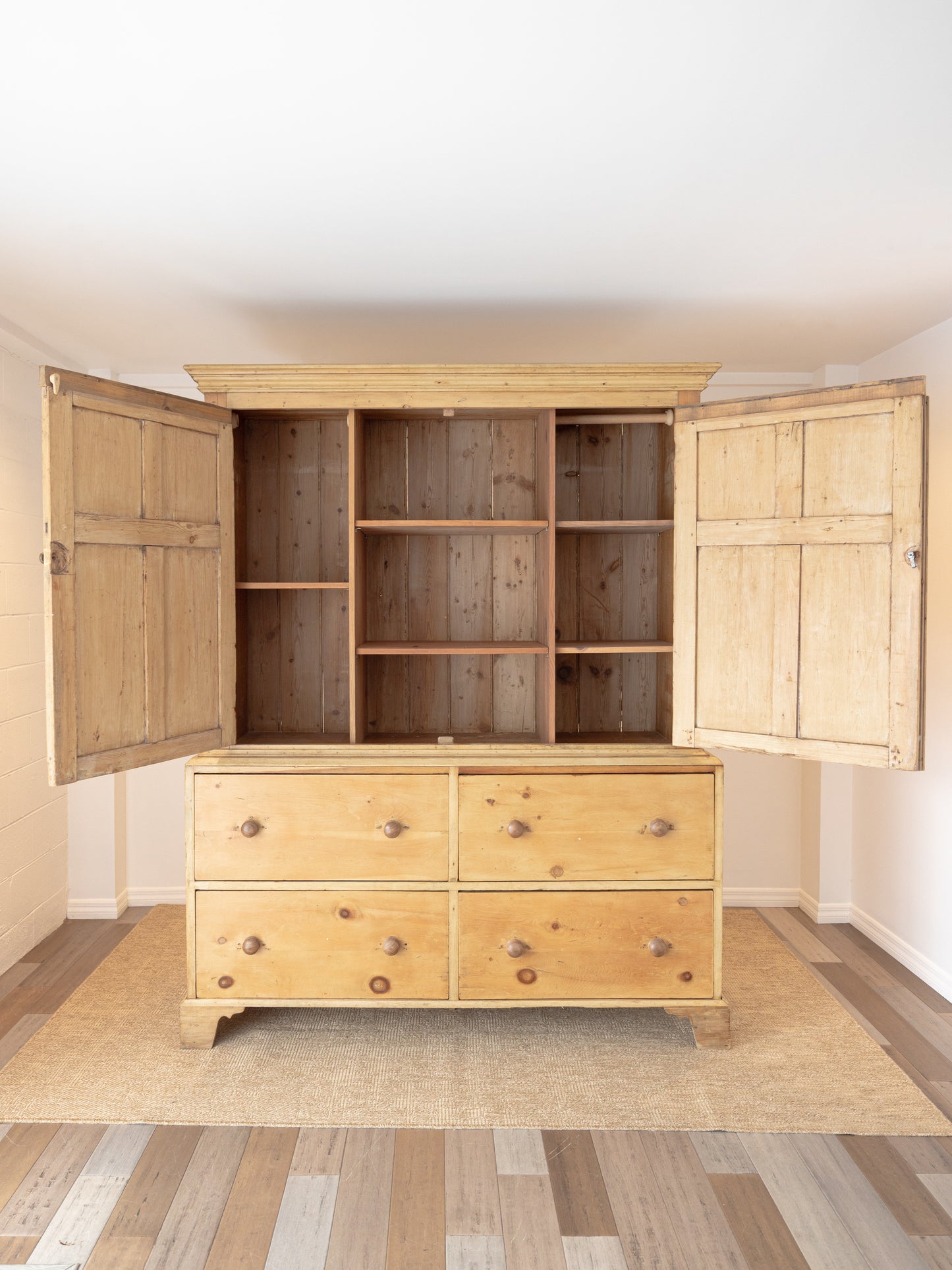 Antique English Pine Linen Press / Wardrobe - circa 1870