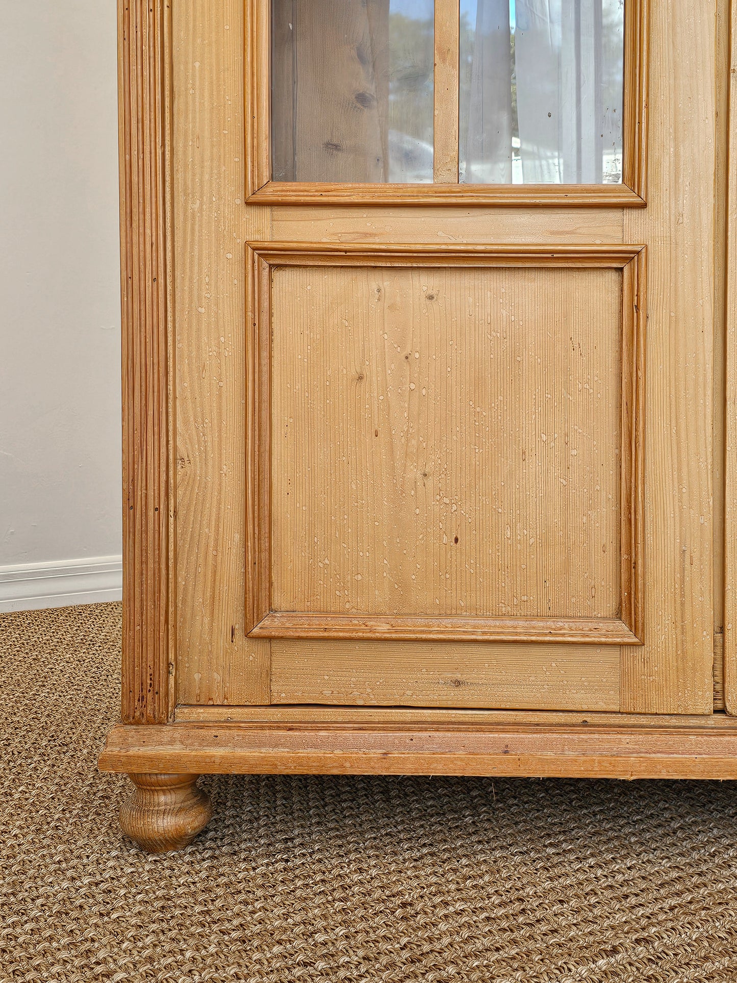 Antique English Pine Display Cabinet with glass doors