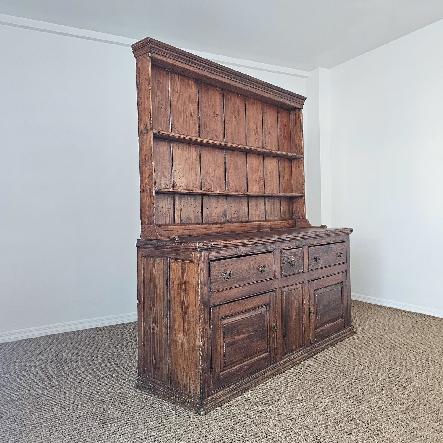 Antique Pine Cupboard & Open Plate Rack