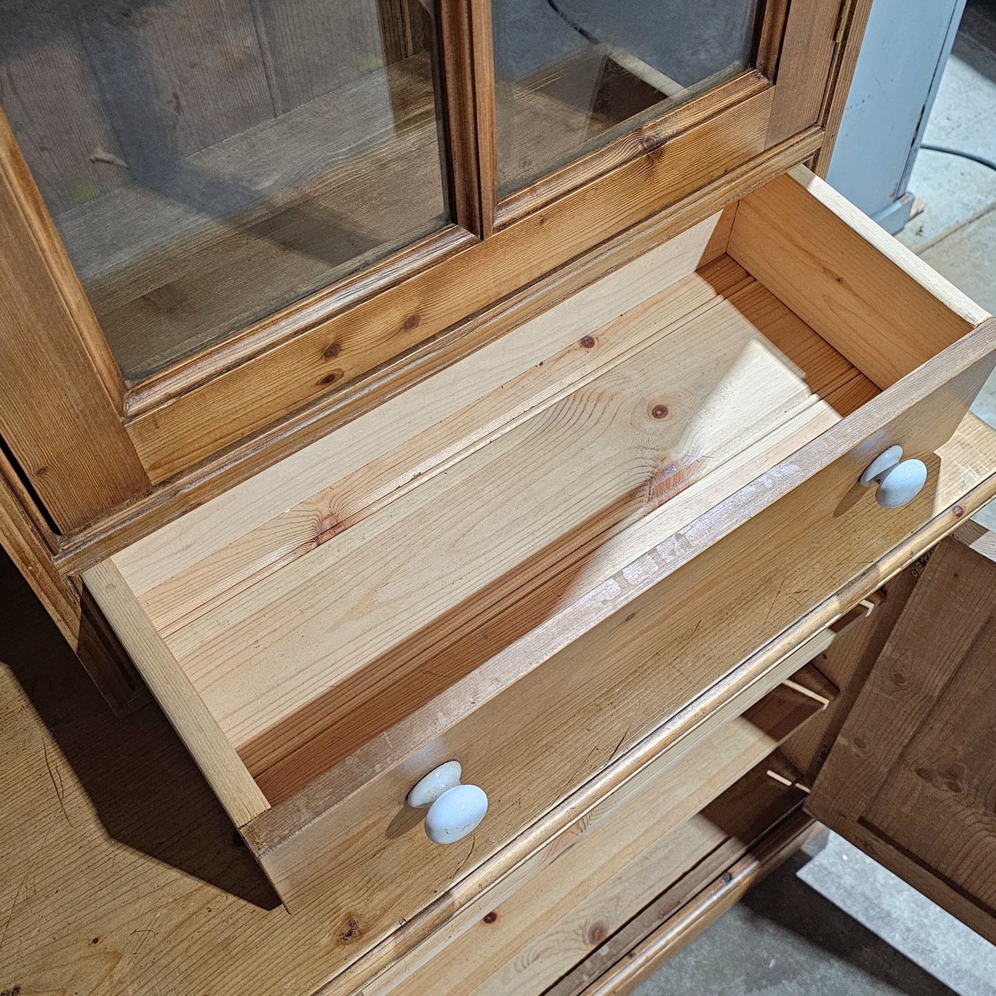 Vintage English Pine Kitchen Dresser with Plate Rack & Wine Storage
