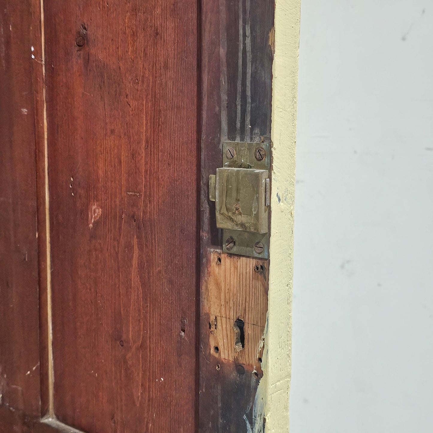 Antique Pale Yellow Painted Pine Cabinet - Circa 1905