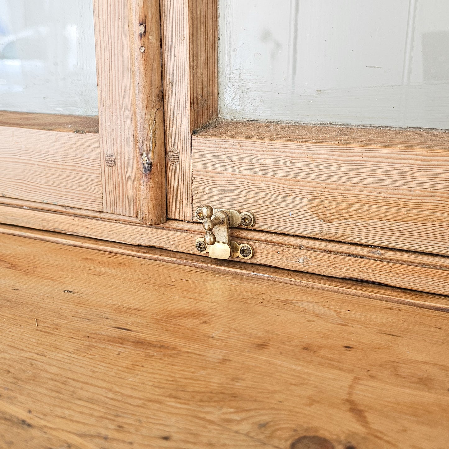 Antique English Pine Glazed Dresser Display Cabinet - Circa 1880