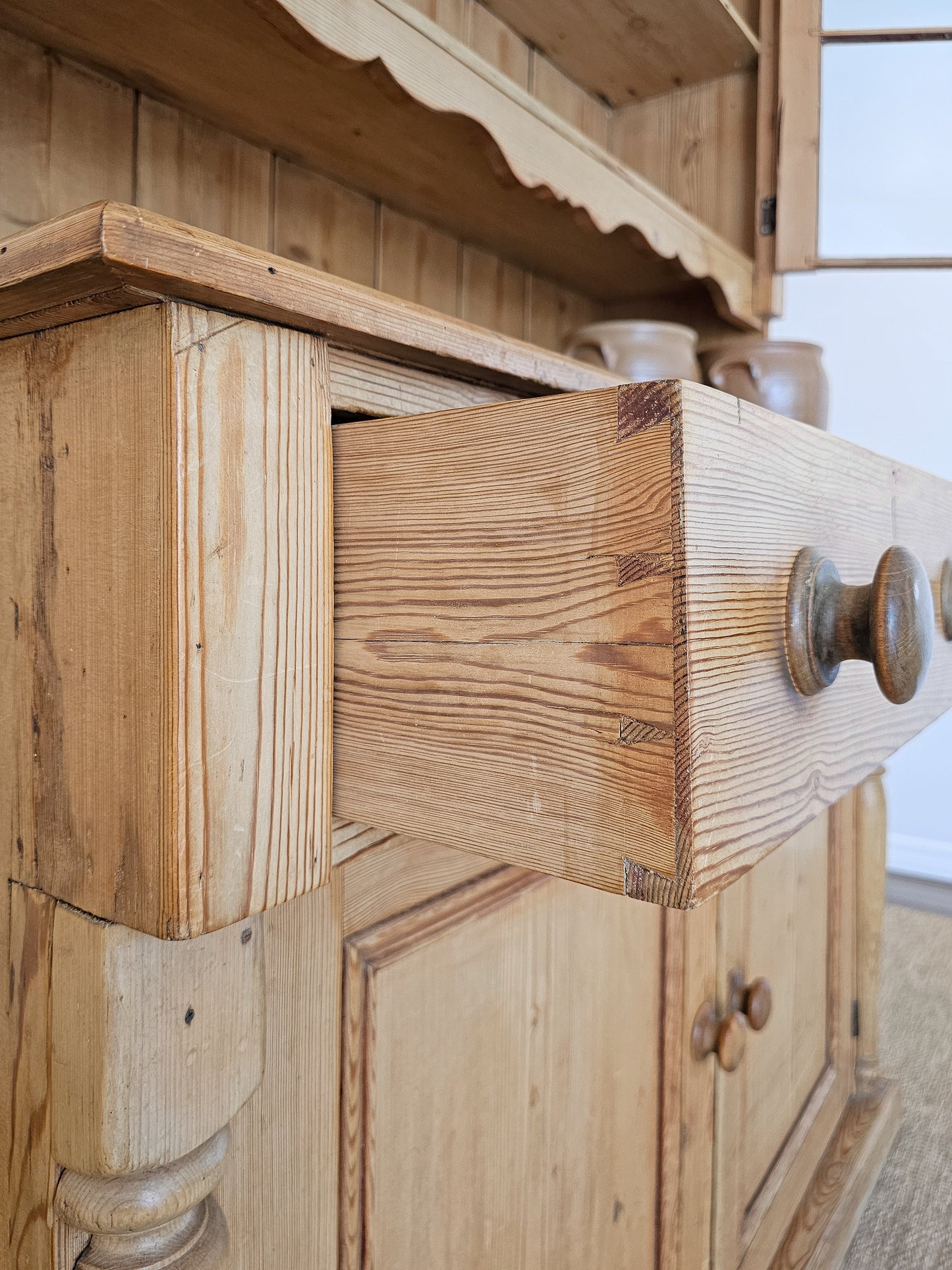 Antique English Pine Hutch with Glass Doors - Circa 1880