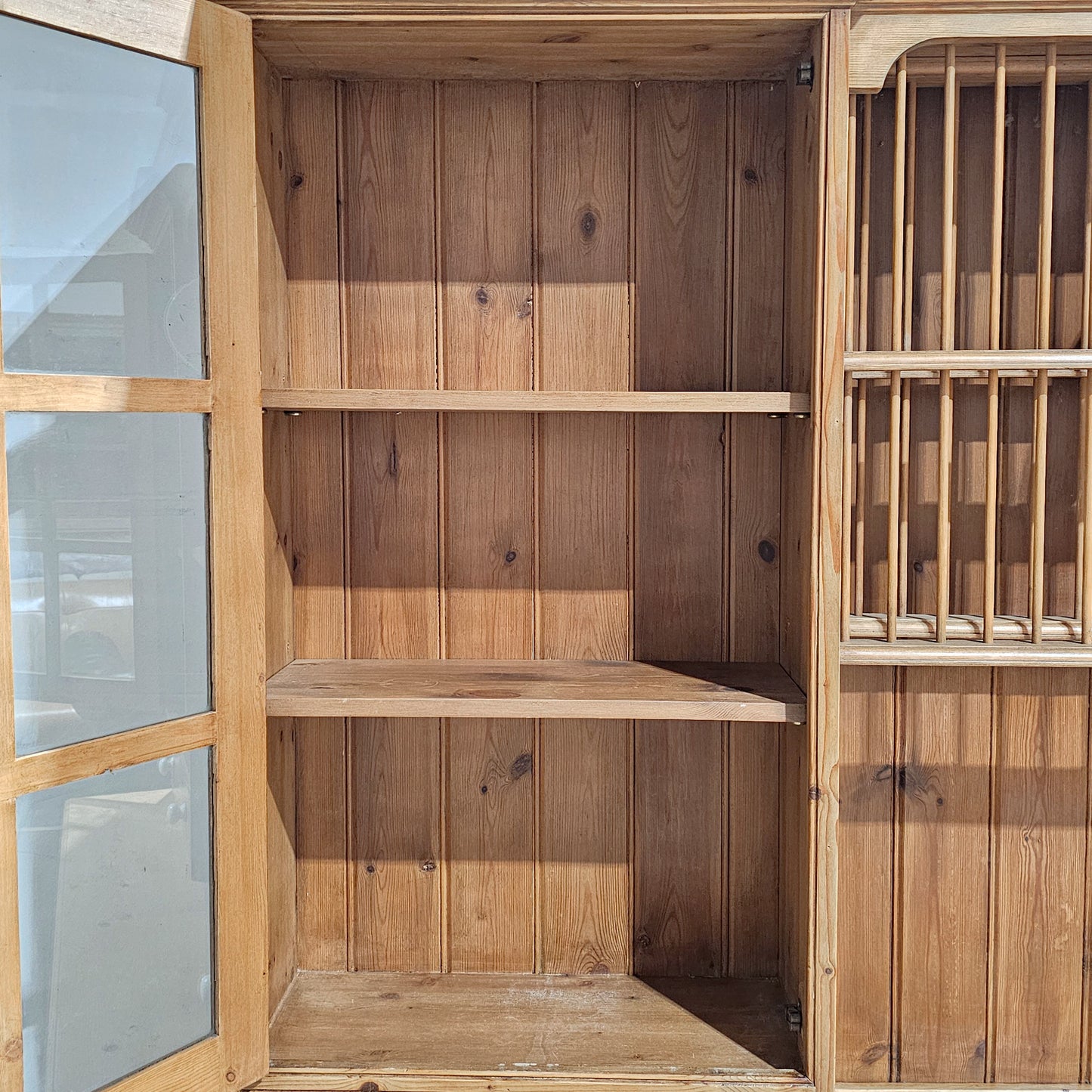 Vintage English Pine Kitchen Dresser with Plate Rack & Wine Storage