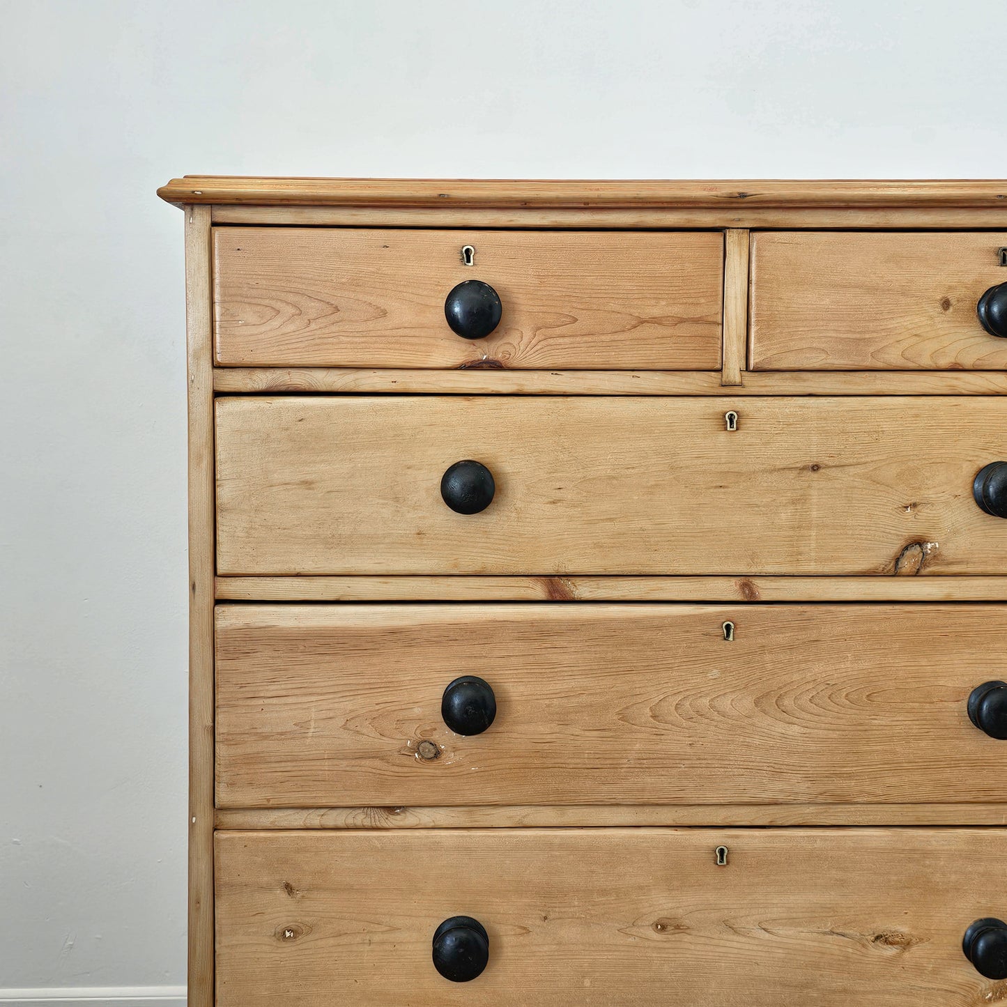 Antique English Pine Chest of Drawers (Dresser) with Dark Knobs - Circa 1880