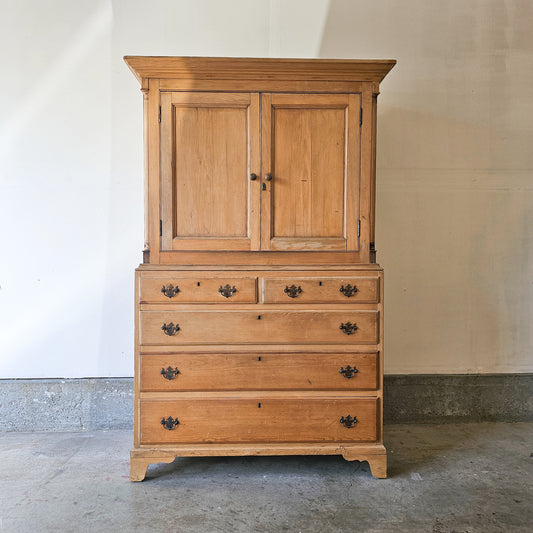 Antique pine linen press cabinet