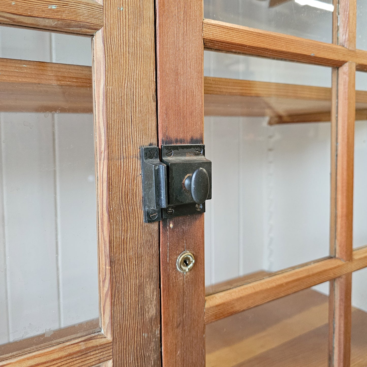 Vintage Pine Cabinet with glass doors