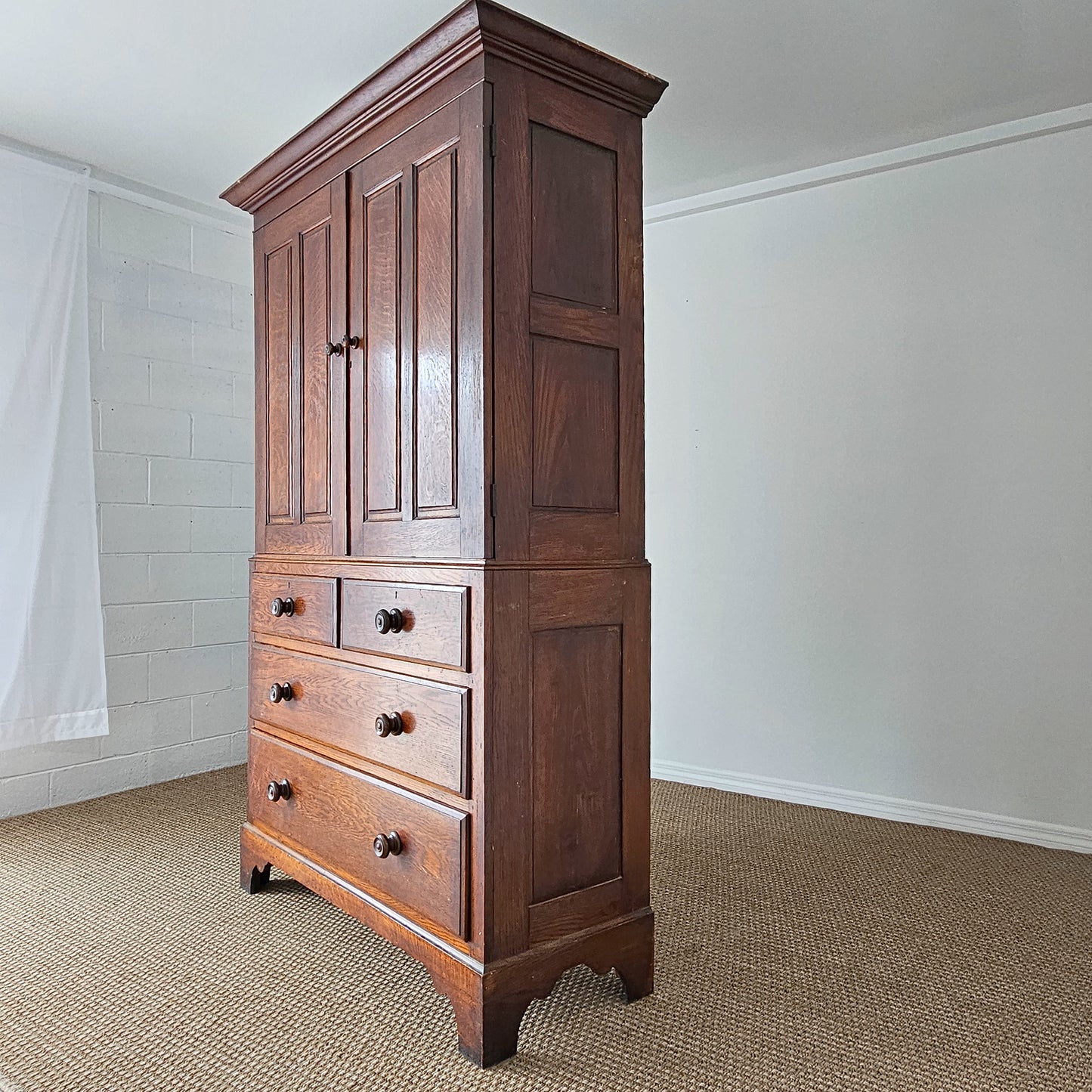 Antique English Oak Linen Press Cabinet | Circa 1860