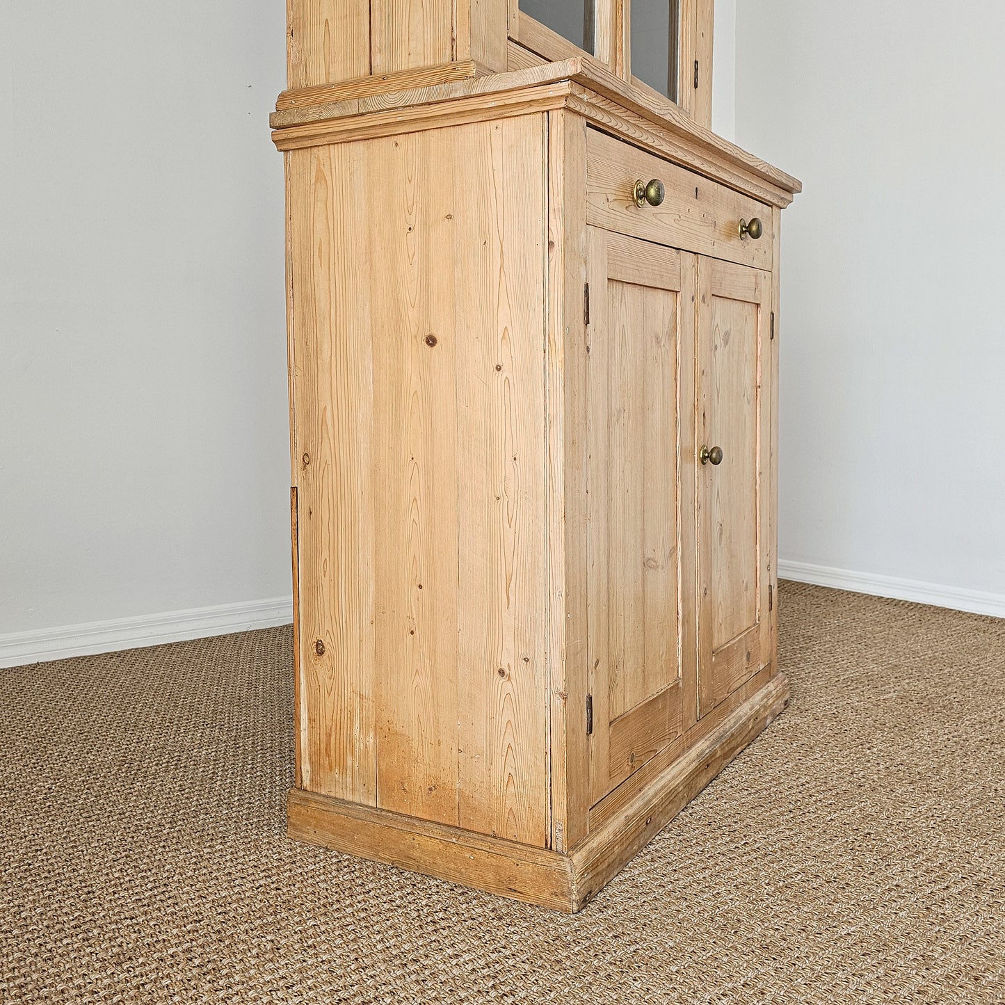 Antique English Pine Farmhouse Hutch with Glass Doors | Circa 1870