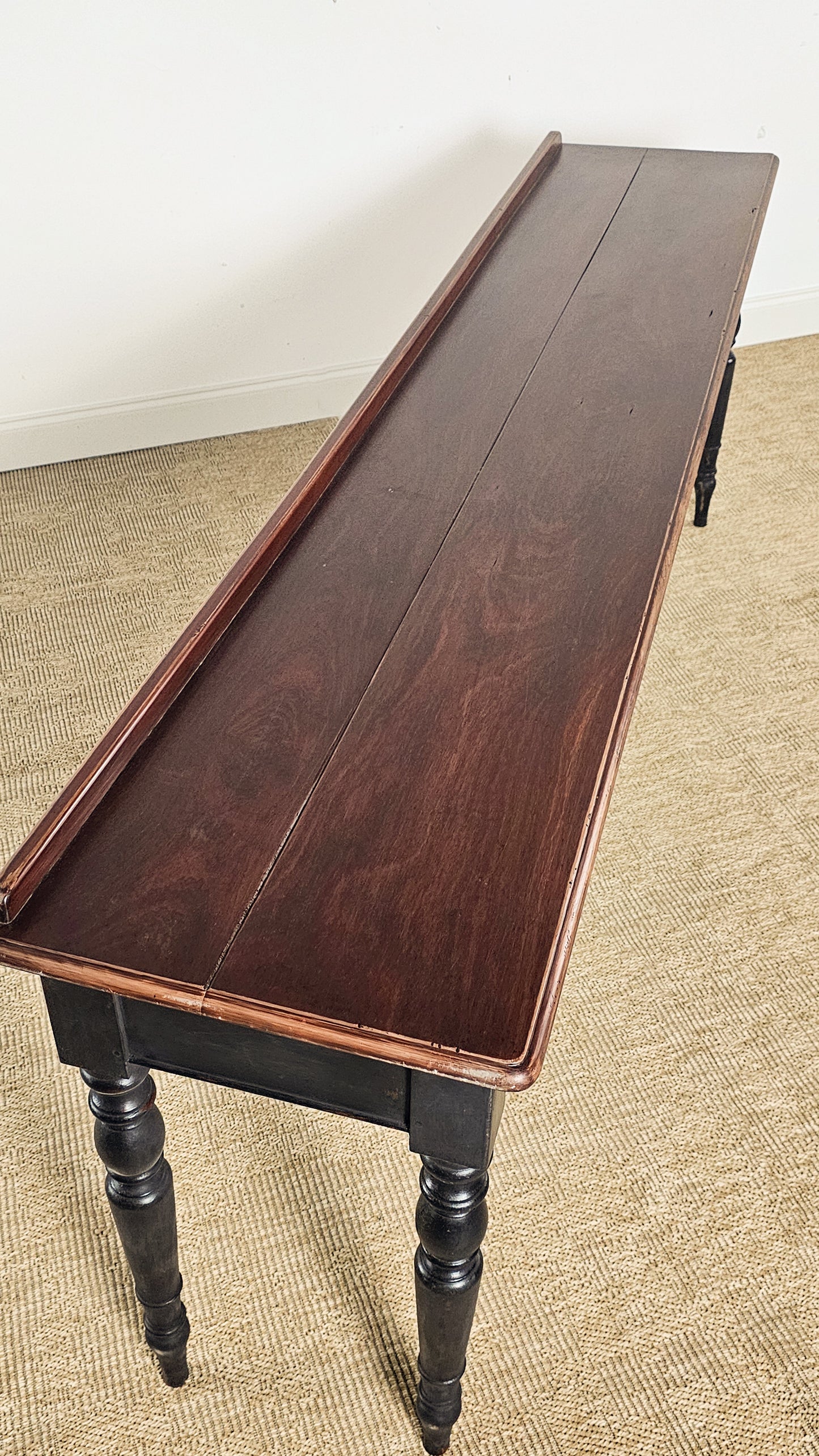 Antique 92" Mahogany Serving Console Table with Ebonized Turned Legs, Circa 1880