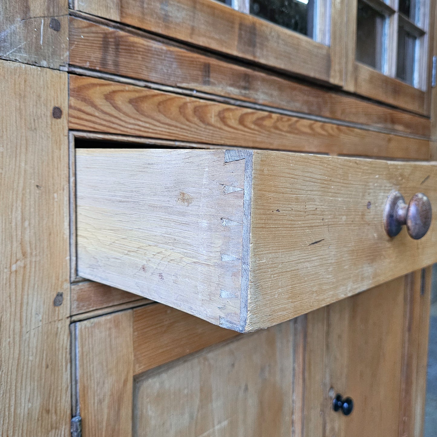 Antique English Pine Cupboard with glass doors - 1870
