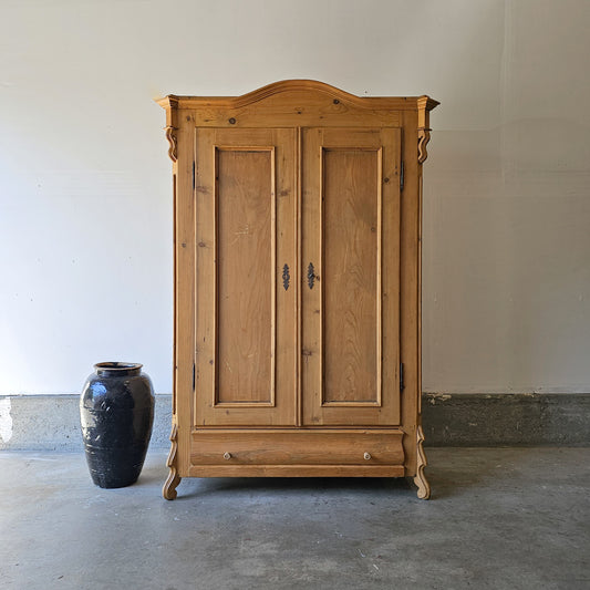 Antique Pine Armoire with Serpentine Legs