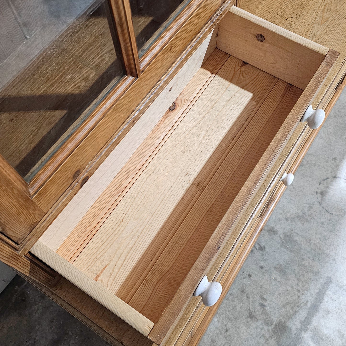 Vintage English Pine Kitchen Dresser with Plate Rack & Wine Storage