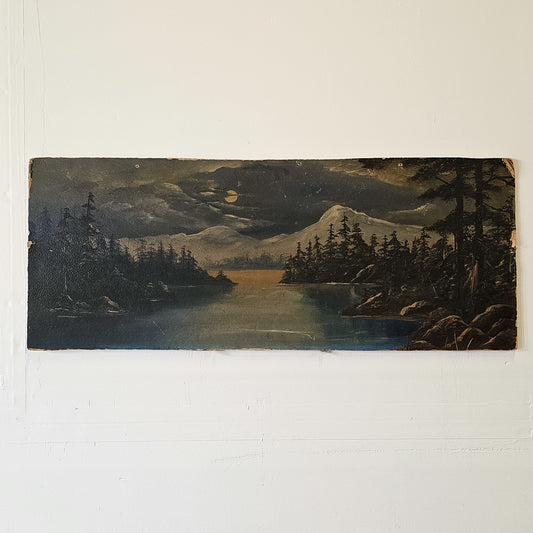 Antique moody landscape oil painting