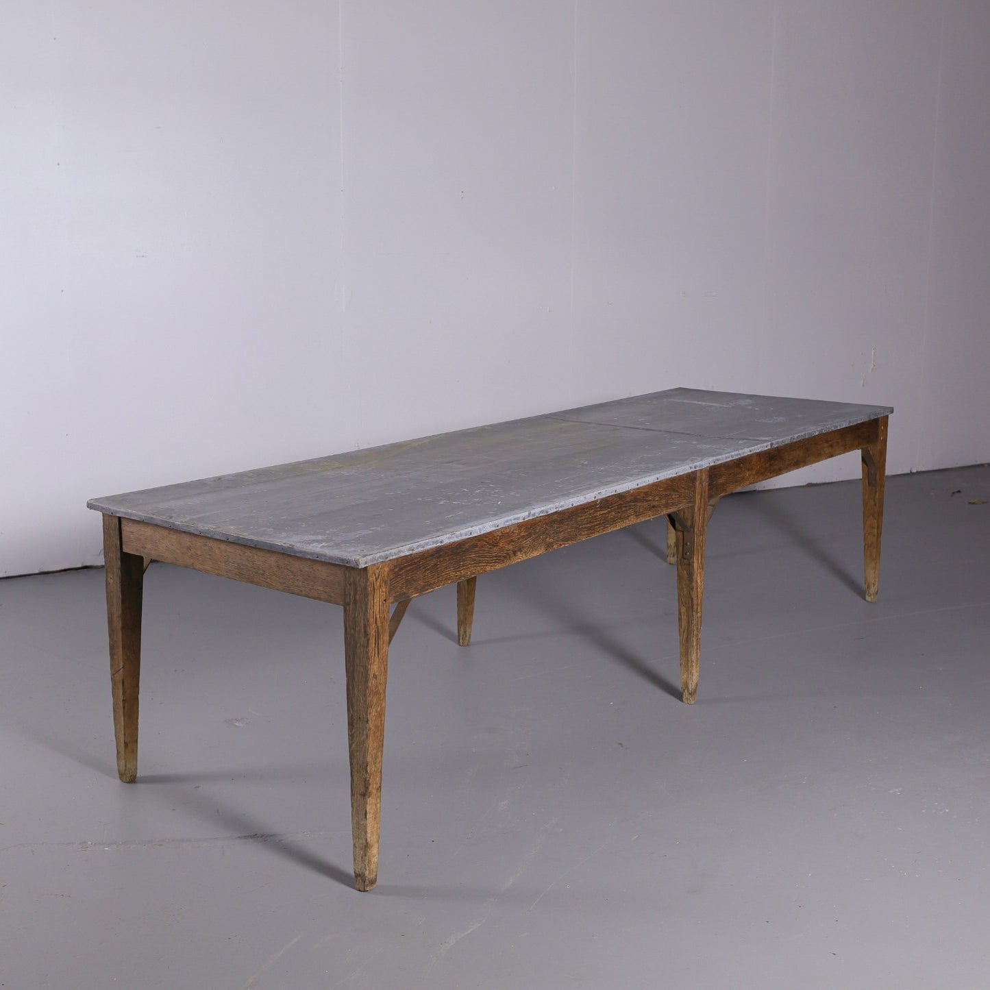 Antique French Oak Zinc Top Refectory Dining Table | Circa 1880