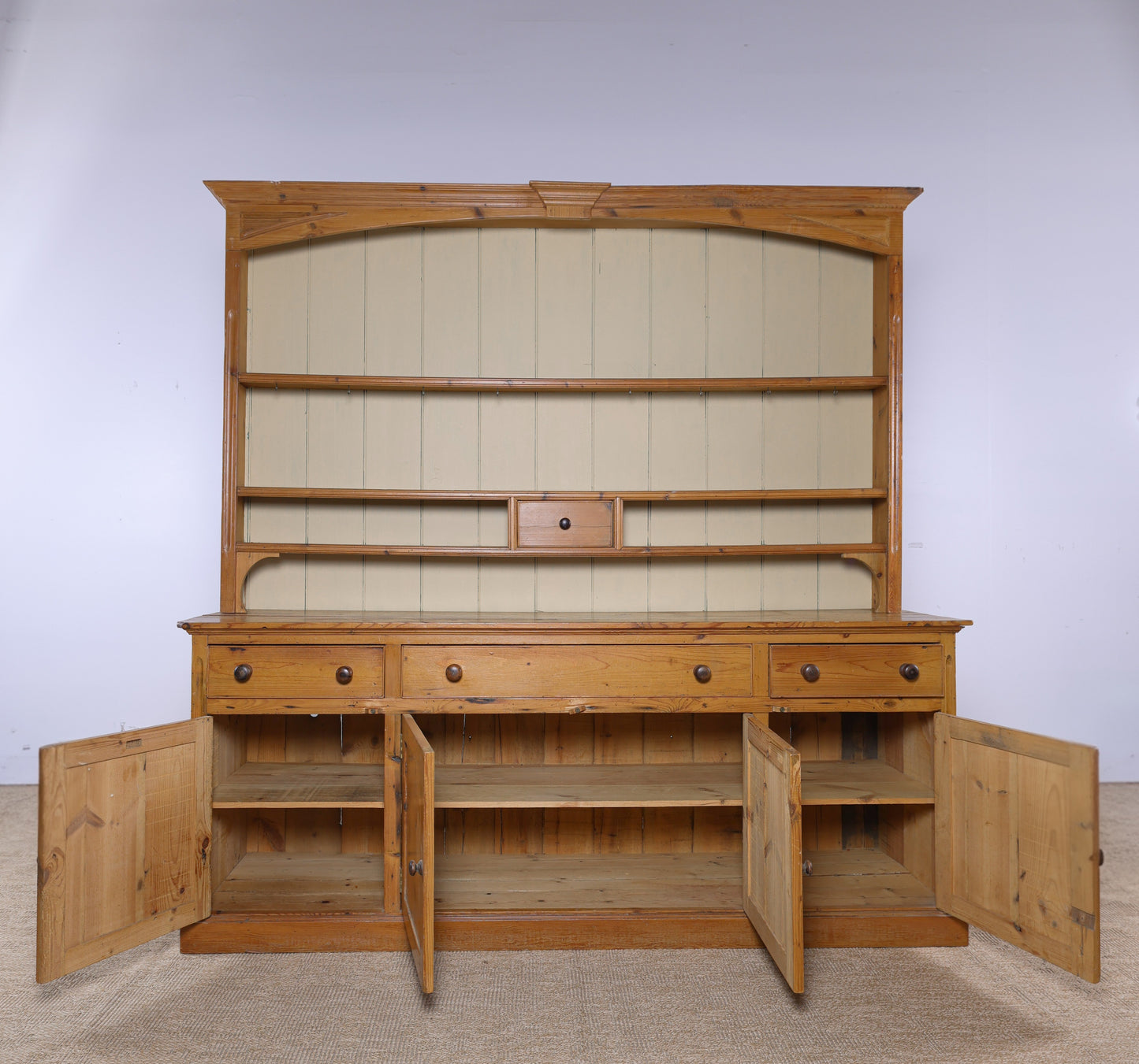 Monumental Antique English Pine Country House Dresser, Circa 1880