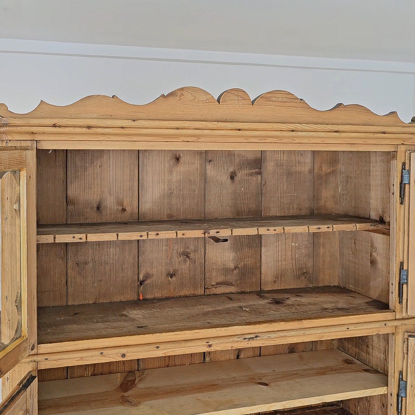 Antique Dutch Pine Kitchen Cabinet with glass doors