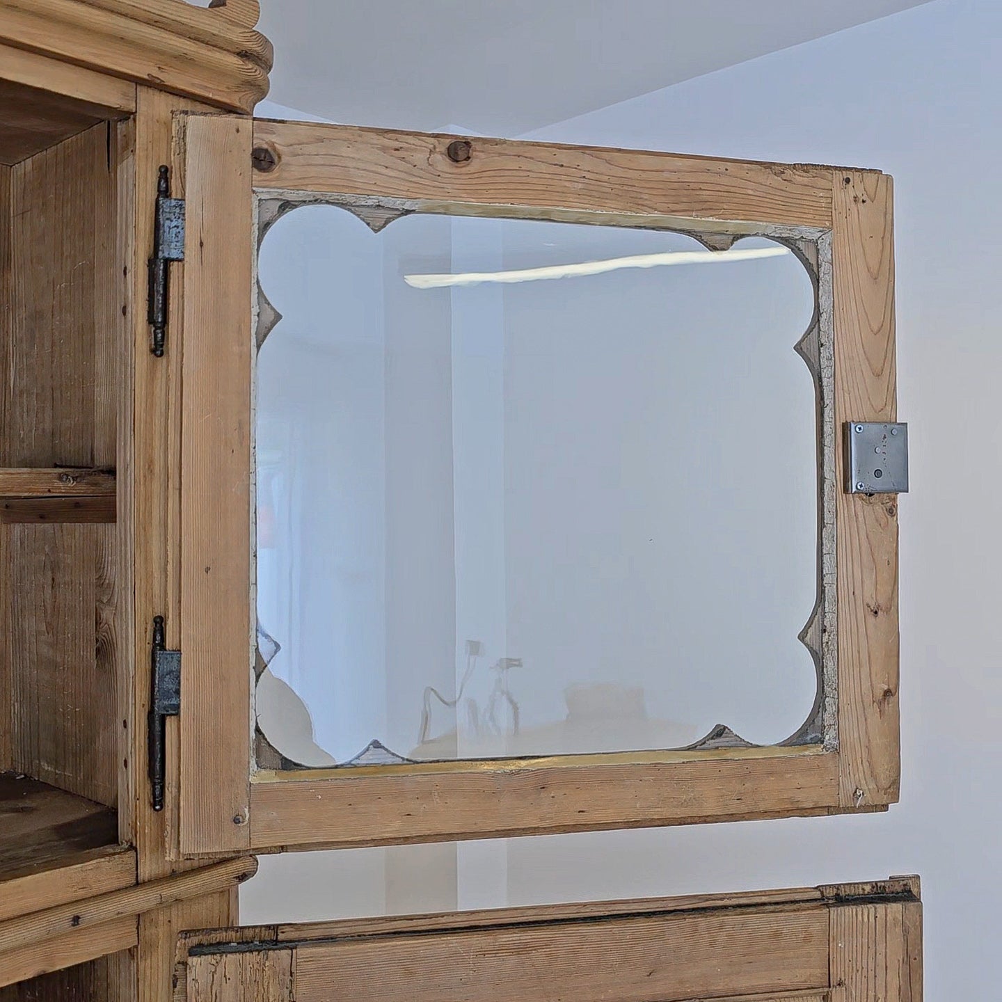 Antique Dutch Pine Kitchen Cabinet with glass doors