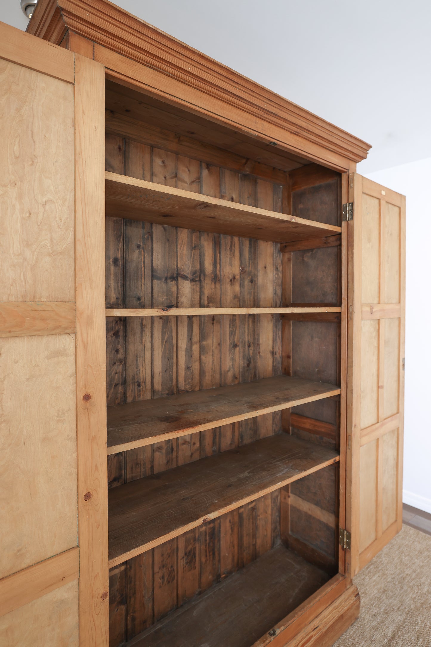 Antique English Honey Pine Linen Cabinet - Circa 1890