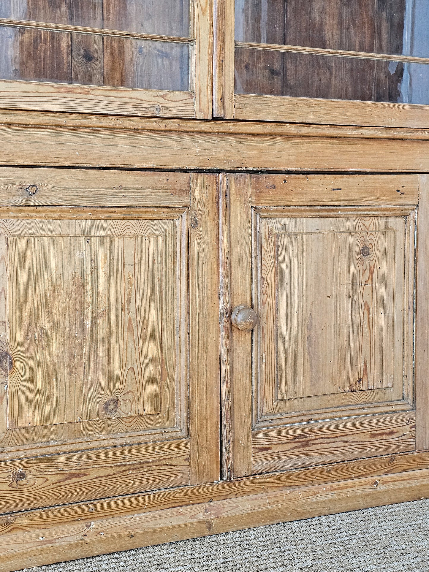 Grand Antique English Pine Cabinet with Glass Doors - Circa 1890