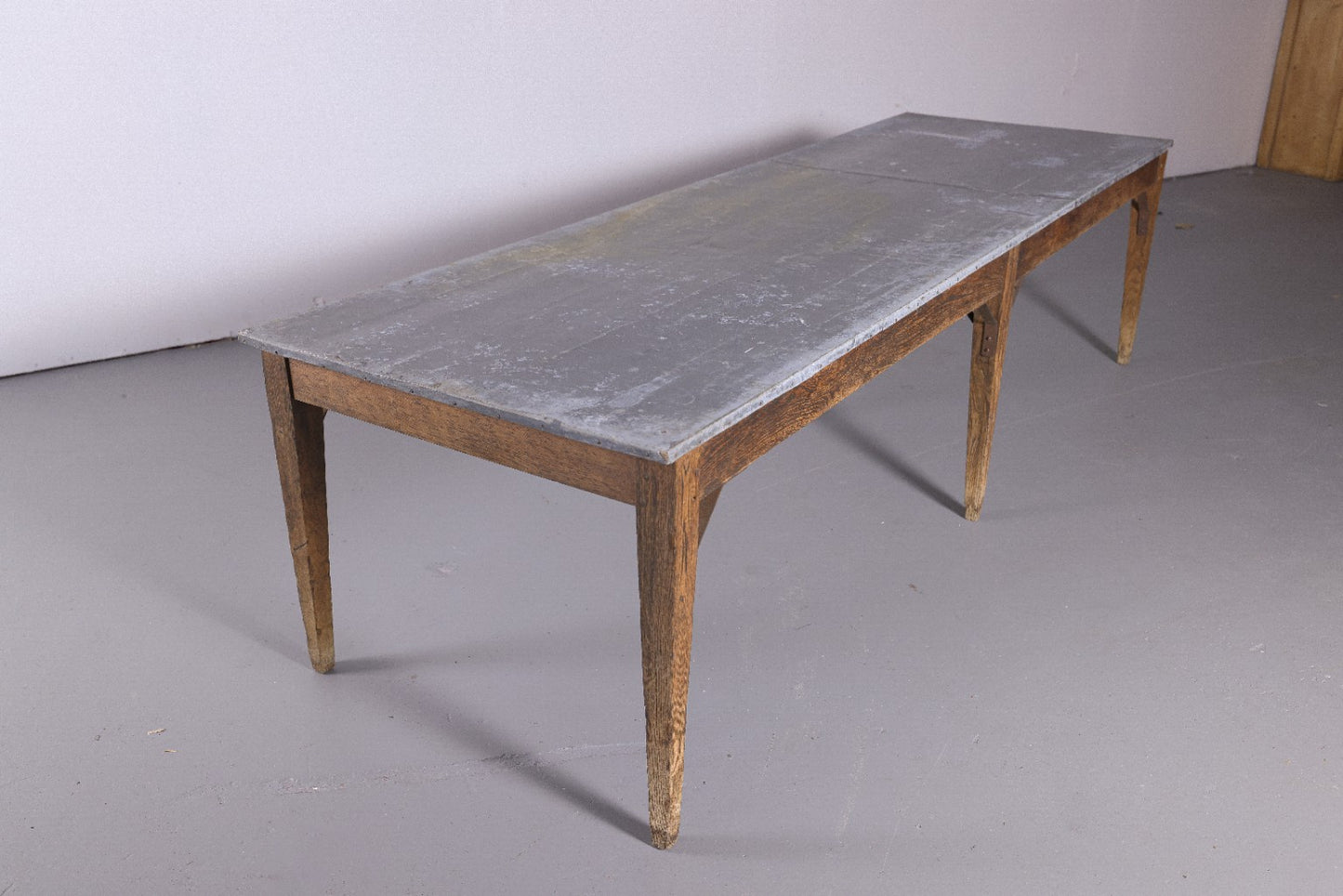 Antique French Oak Zinc Top Refectory Dining Table | Circa 1880