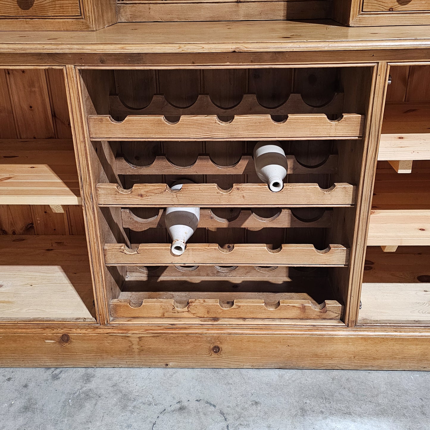 Vintage English Pine Kitchen Dresser with Plate Rack & Wine Storage